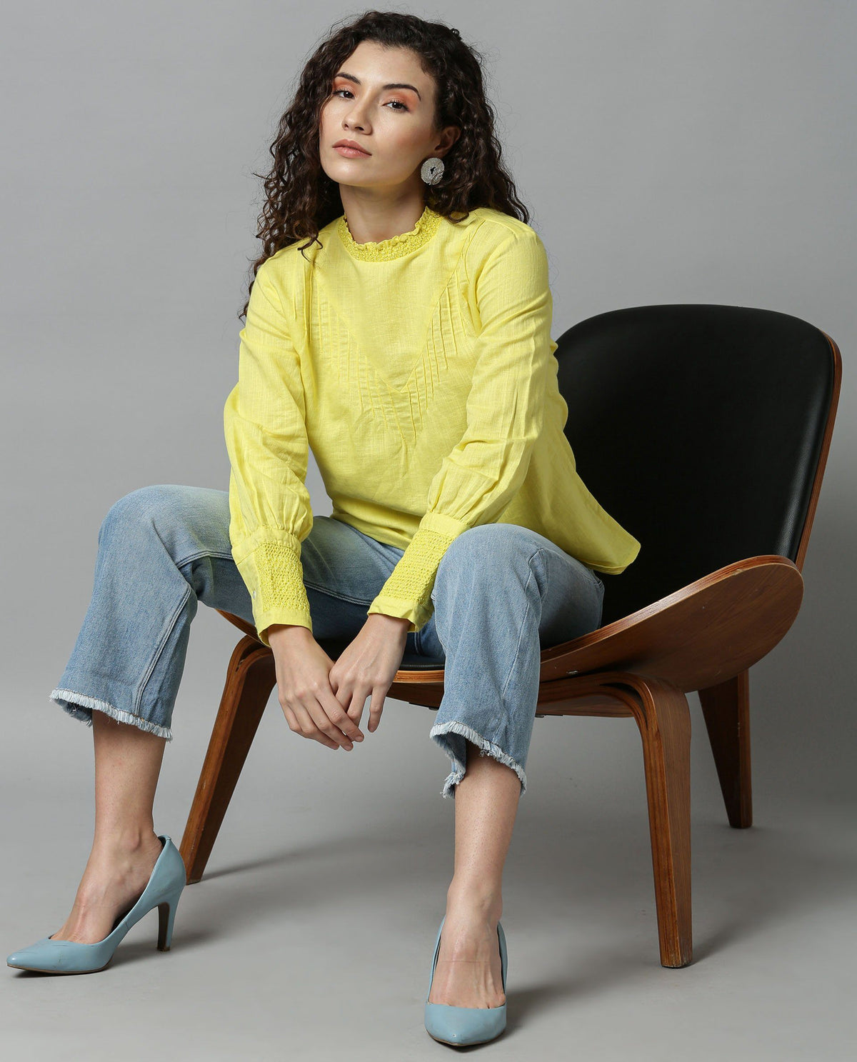 Rareism Women Dandellion Yellow Top Full Sleeves