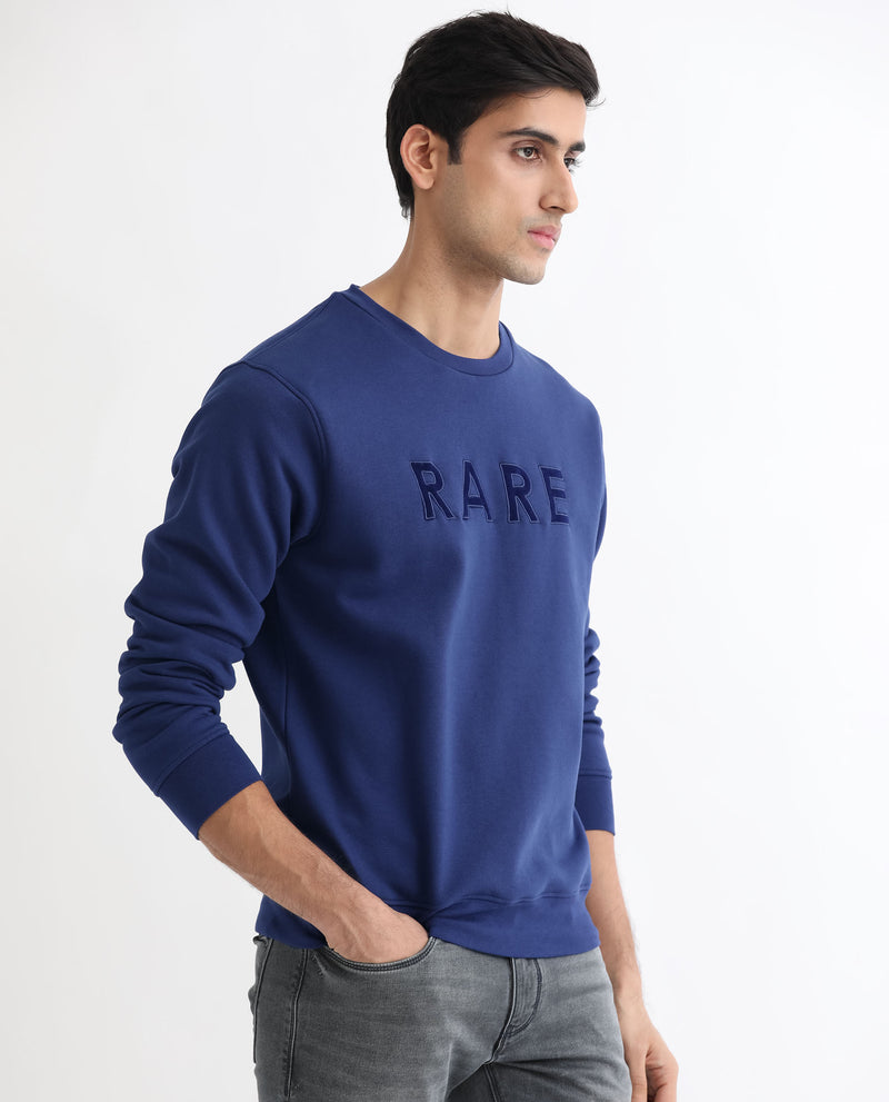 Rare Rabbit Men's Robbs Purple Cotton Polyester Full Sleeves Graphic Printed Logo Knitted Sweatshirt