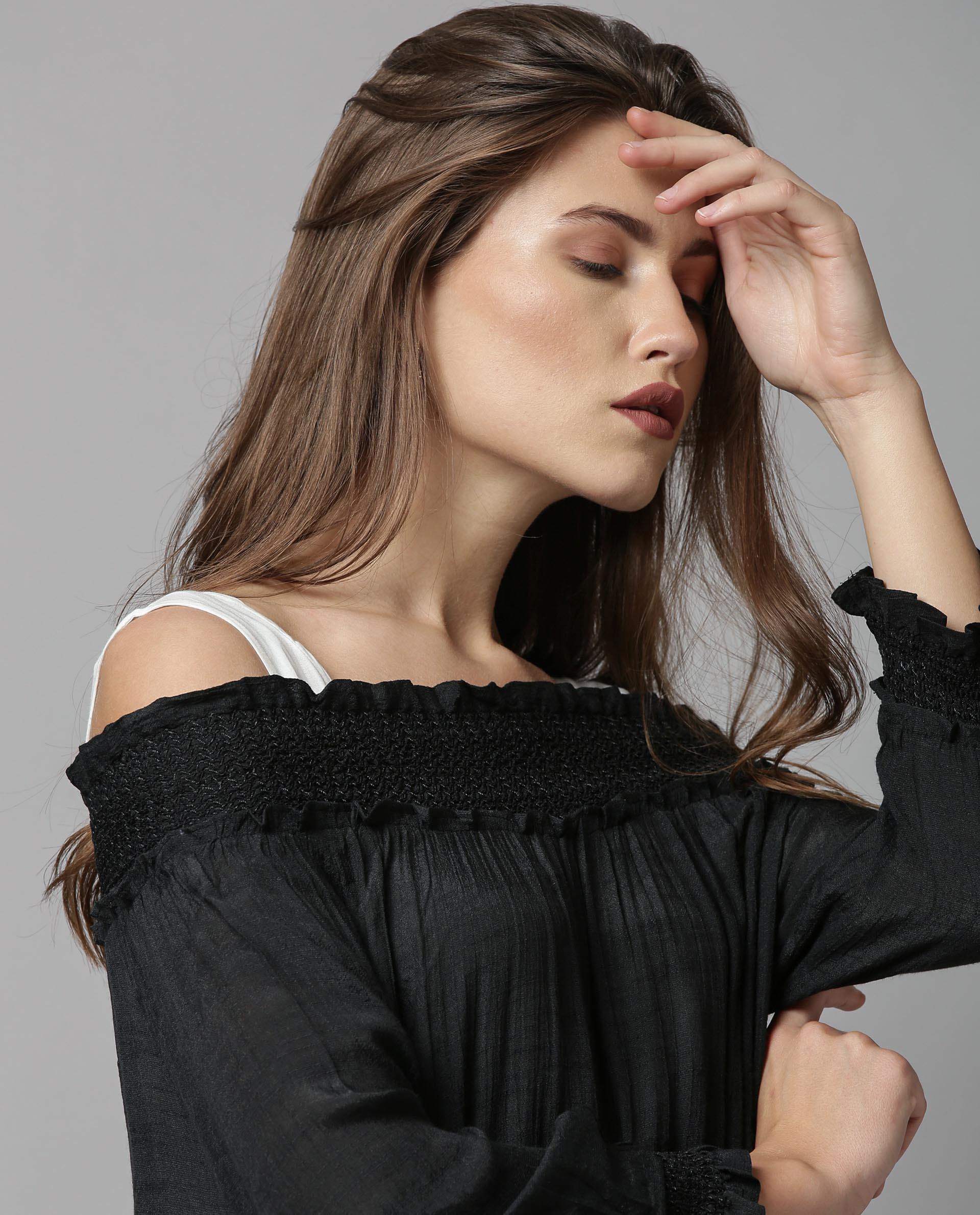 Rareism Women Amber Black Dress Short Sleeves