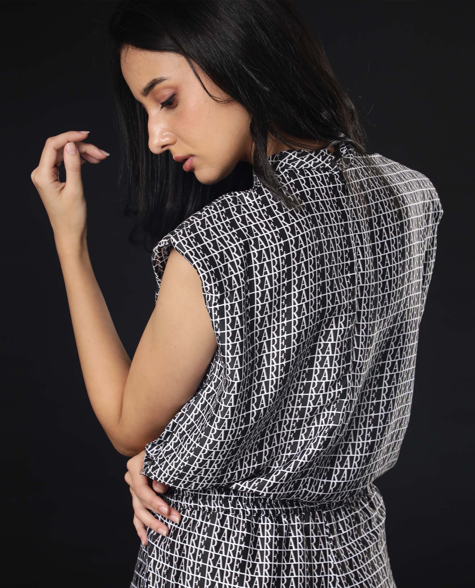 Rareism Womens Remont Black Top Modal Satin Fabric Regular Fit Sleeveless High Neck