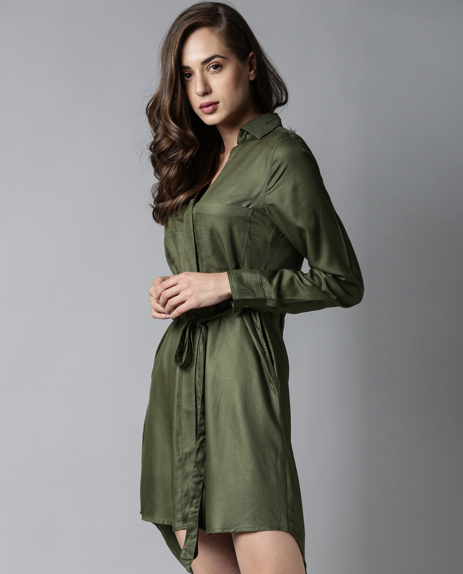 Rareism Women London-Rz Green Dress Full Sleeves Solid