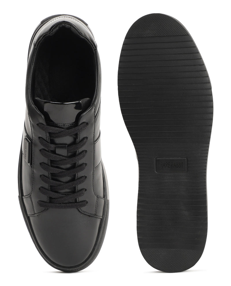 Rare Rabbit Men's Alden Black Derby Style Patent Casual Smart Leather Sneakers Shoes