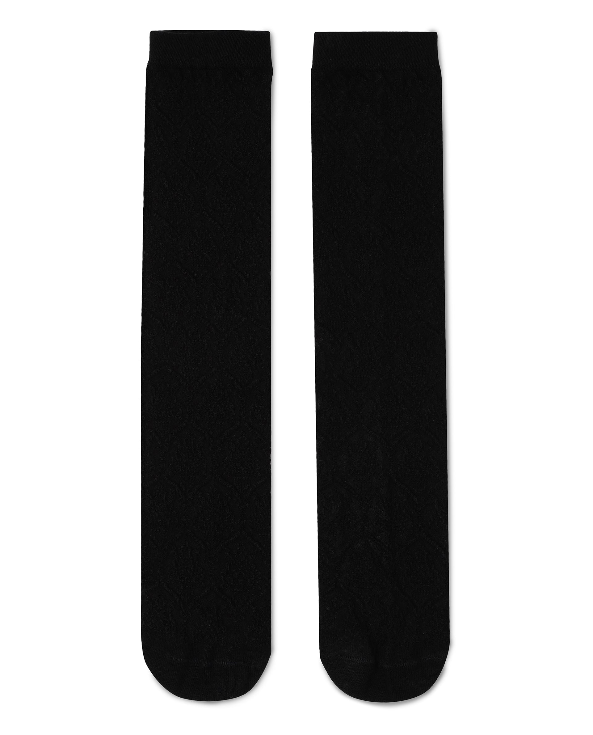 Rare Rabbit Men's Jacq Black Cotton Fabric Mid Calf Socks