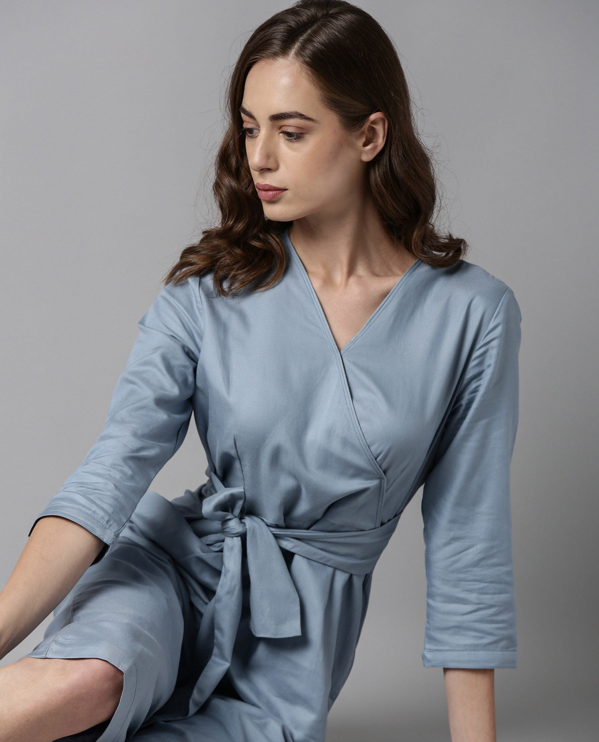 Rareism Women Uni Blue Jumpsuit Short Sleeves Solid