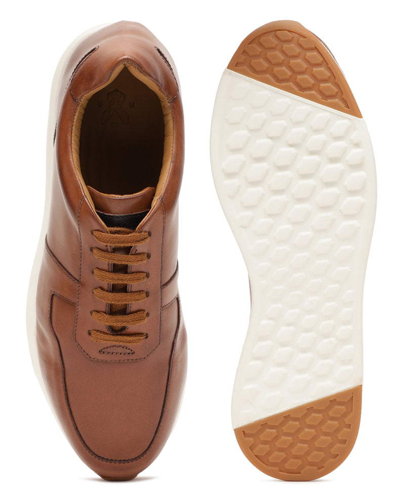 Rare Rabbit Men's Ascot1 Tan Oxford Style Low-Top Smart Casual Leather Sneakers Shoes