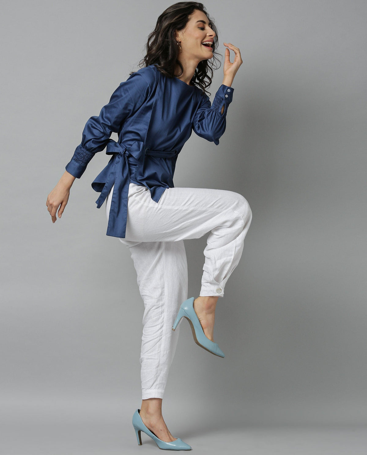 Rareism Women Shanko Blue Top Full Sleeves Solid