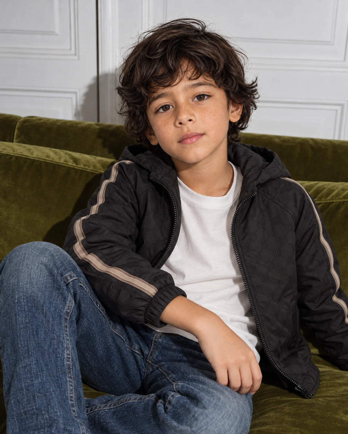 Rare Ones Kids Grami Black Polyester Fabric Zipper Closure Regular Fit Monogram Print Jacket