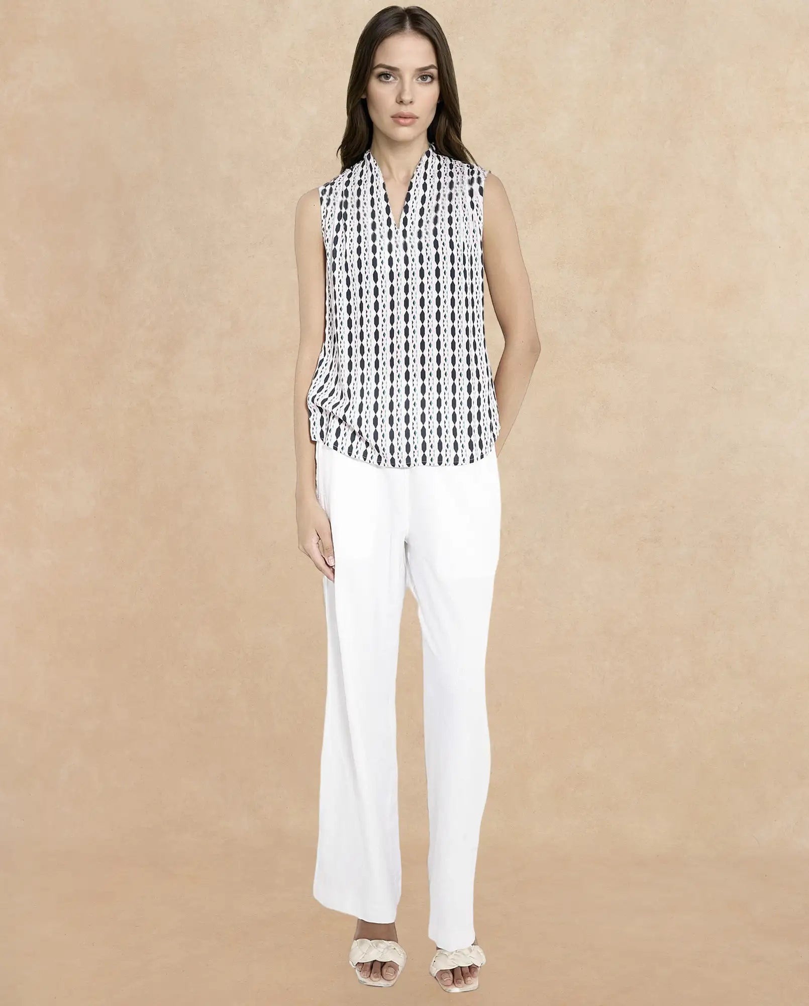 Rareism Women Livno Light Multi Sleeveless V-Neck Abstract Print Top