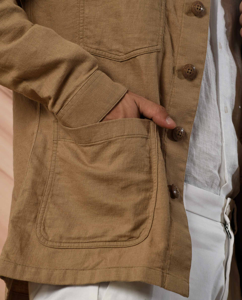 Rare Rabbit Men's Gatton Beige Front Flap Pocket Spread Collar Jacket