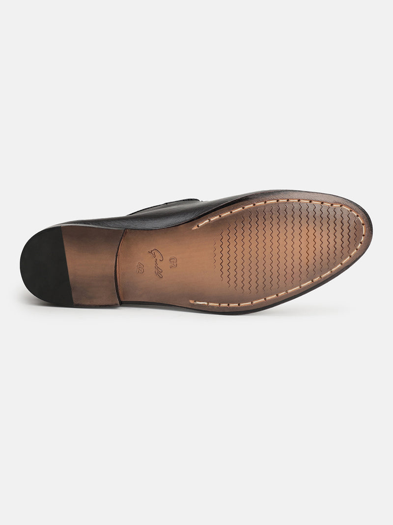 Rare Rabbit Men's Archie Black Slip-On Style Tassel Formal  Leather Loafers Shoes
