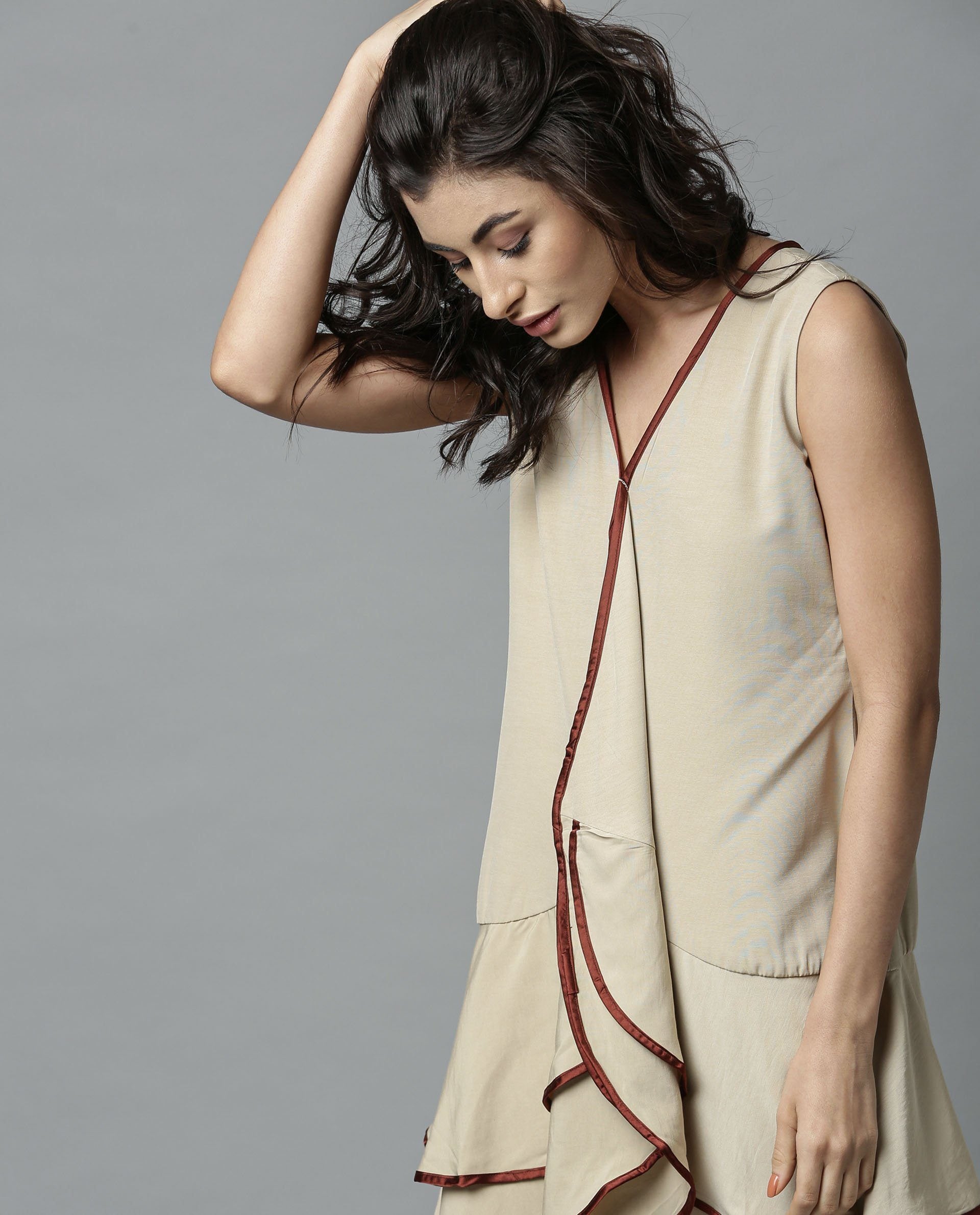 Rareism Women Edge Beige Dress Sleeveless