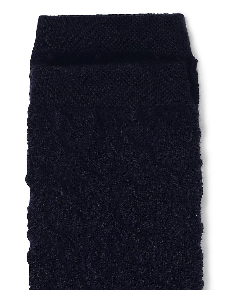 Rare Rabbit Men's Jacq Navy Cotton Fabric Mid Calf Socks