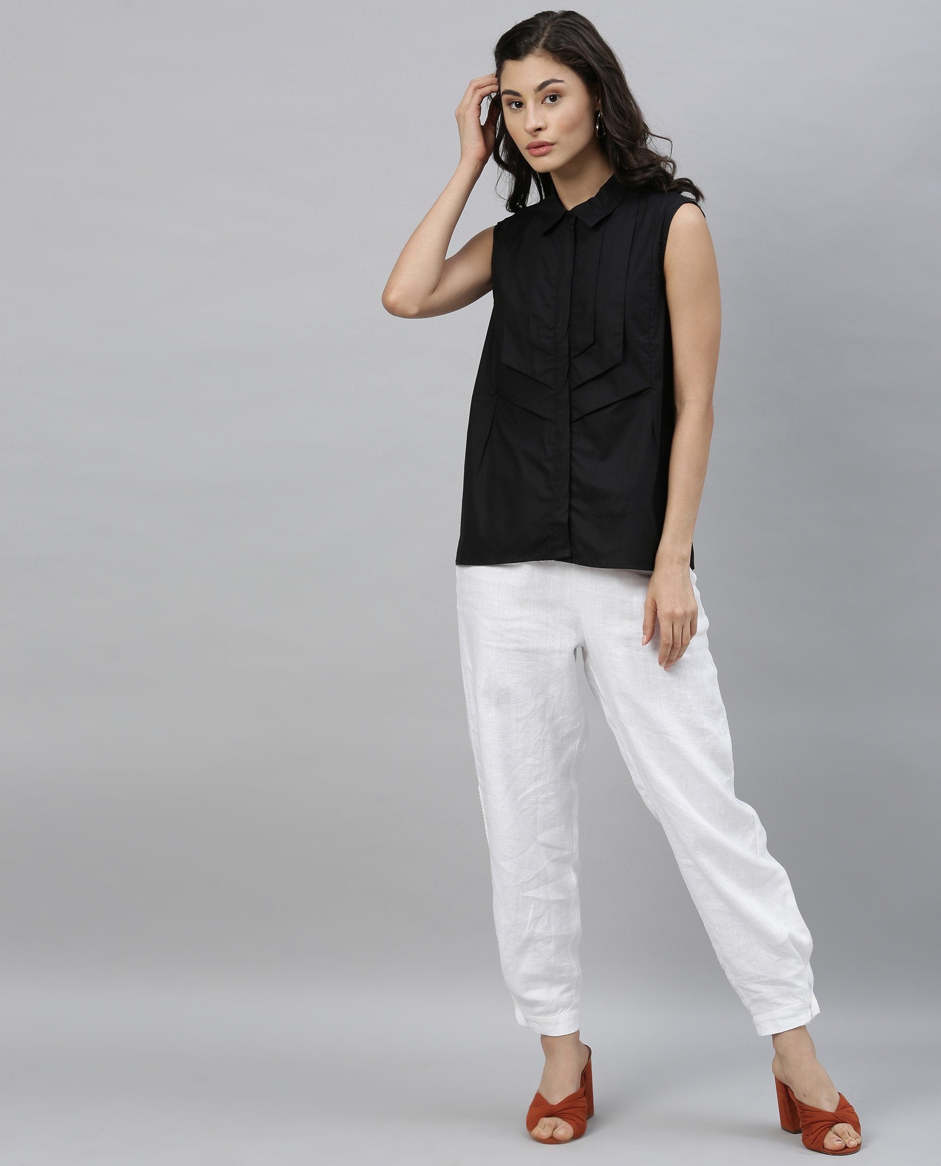 Rareism Women Lotte Black Top Sleeveless
