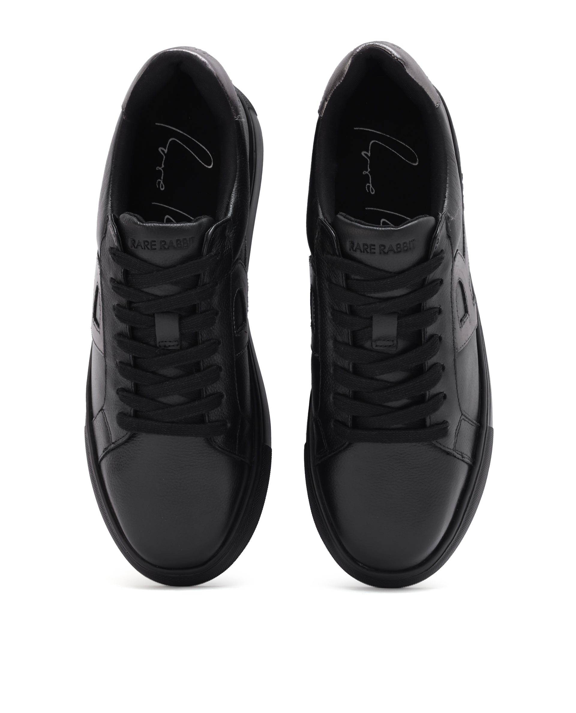 Rare Rabbit Men's Nova Pro Metallic Black Patent Leather Low-Top Lace-Up Sneaker Shoes