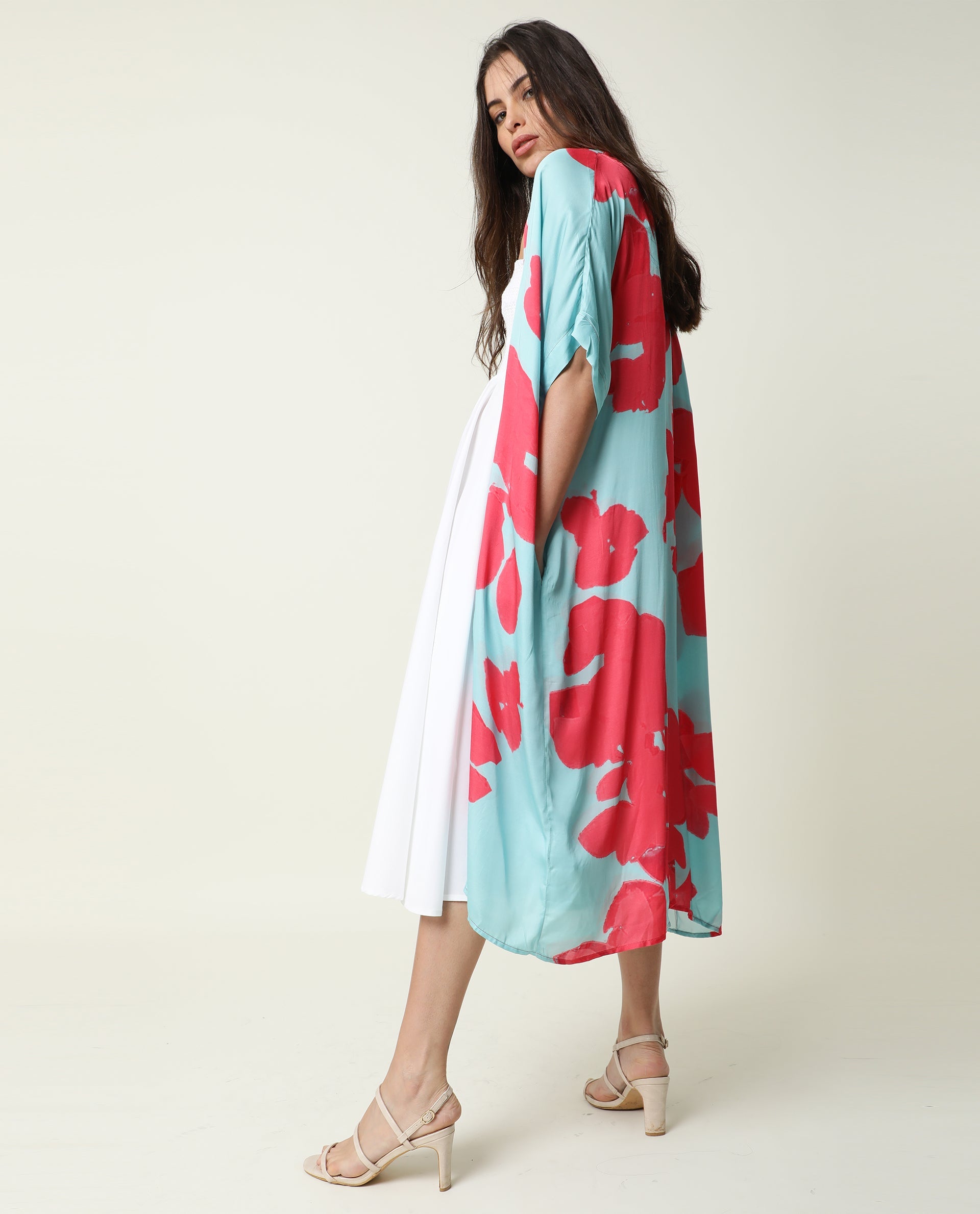 Rareism Womens Petunia Navy Shrug Cotton Fabric Half Sleeve V Neck