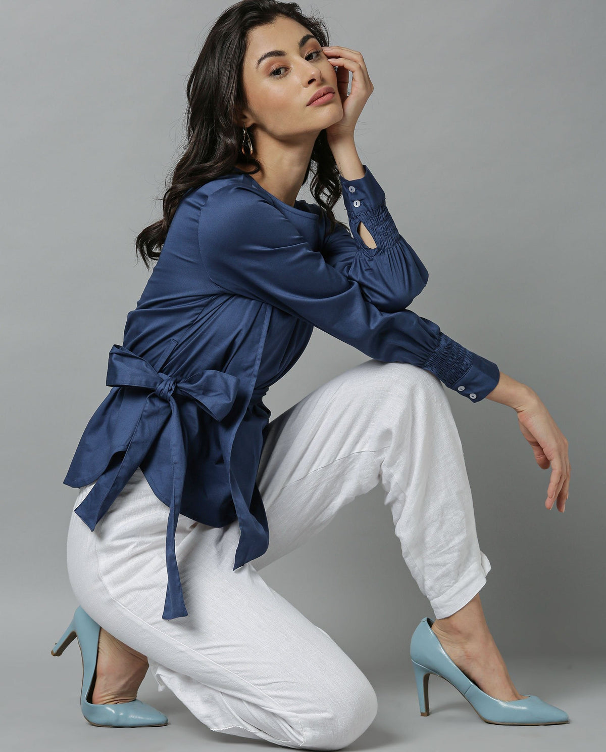 Rareism Women Shanko Blue Top Full Sleeves Solid