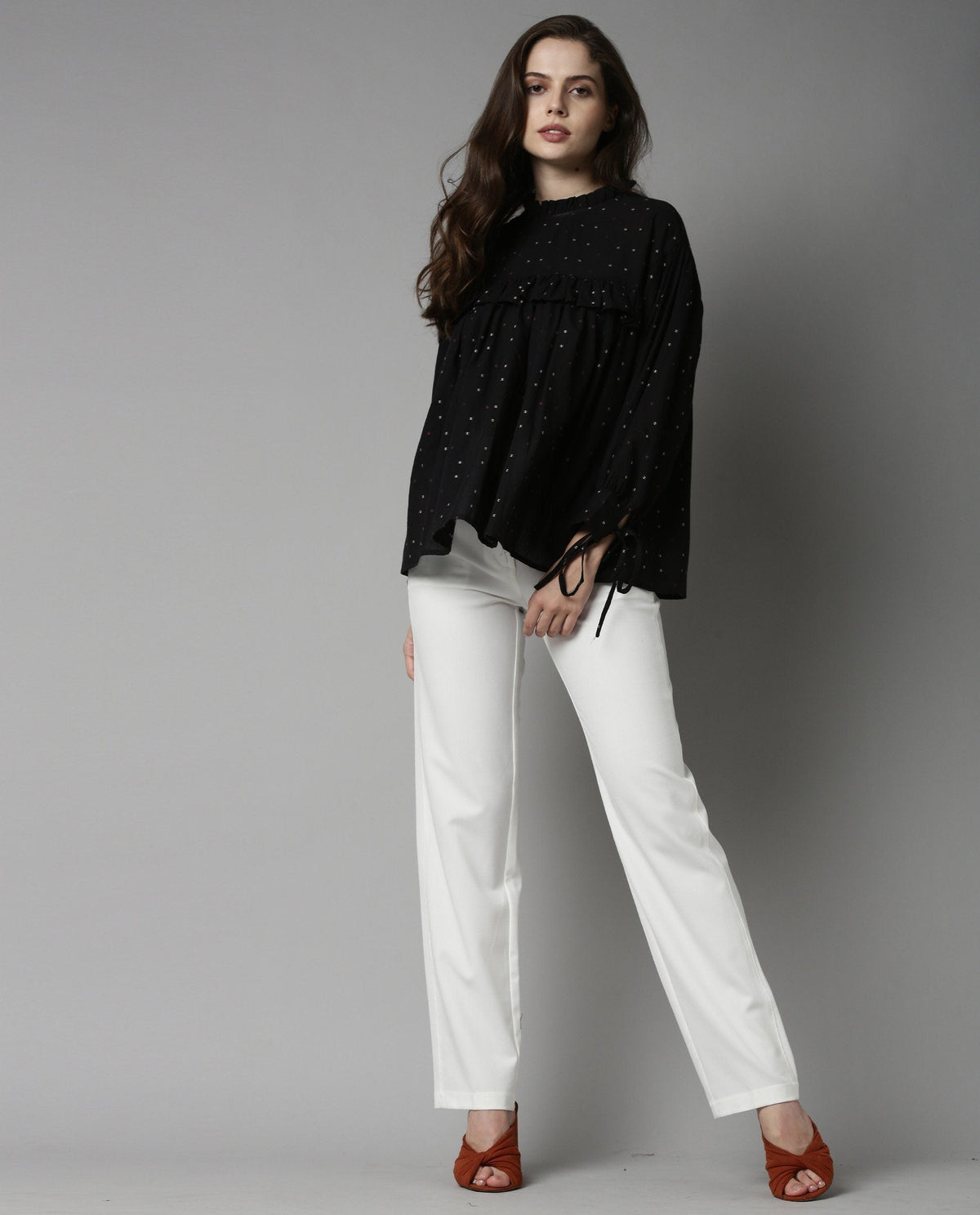 Rareism Women Street Black Top Full Sleeves Solid