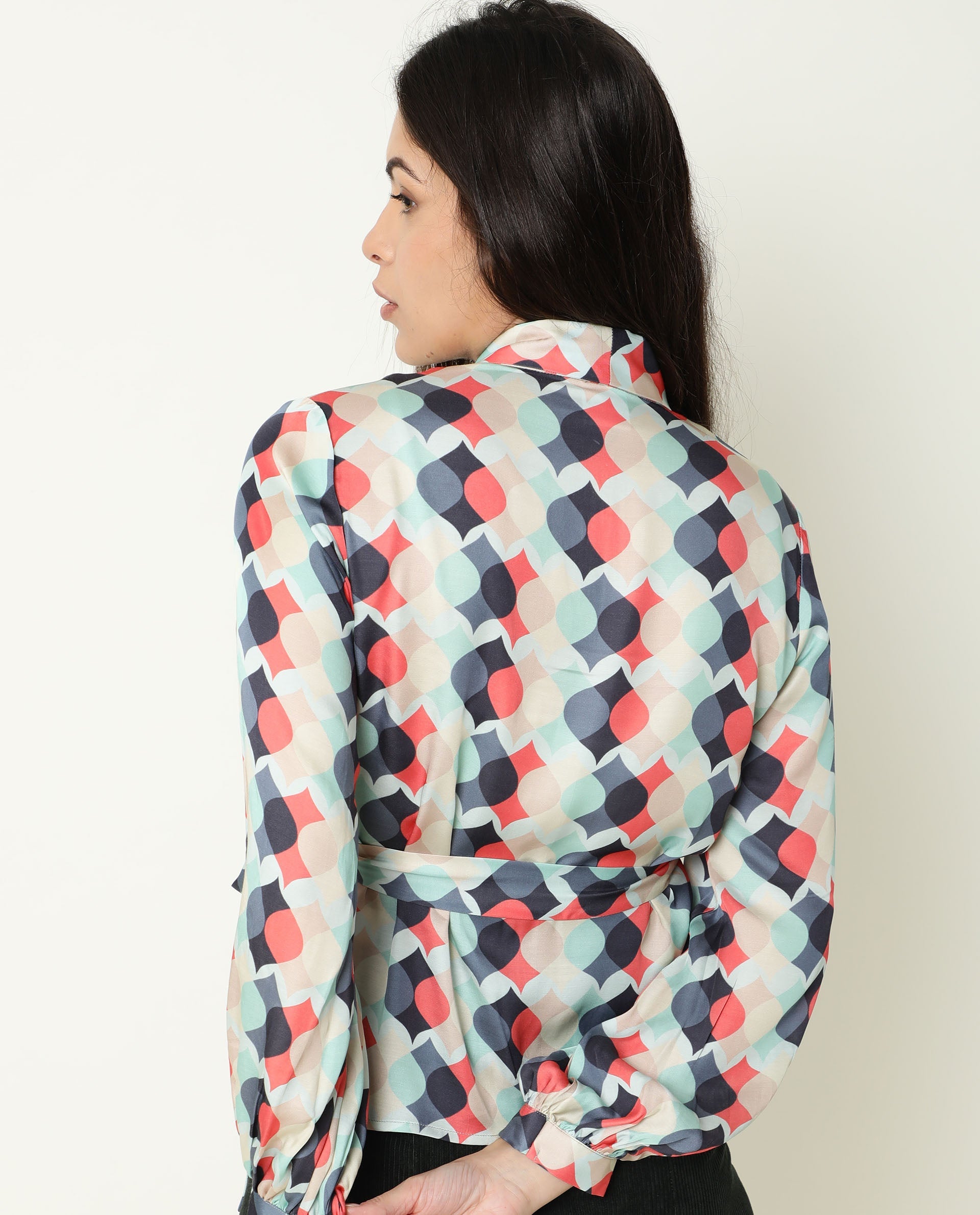 Rareism Womens Golf Multi Top Modal Satin Fabric  Full Sleeve V Neck