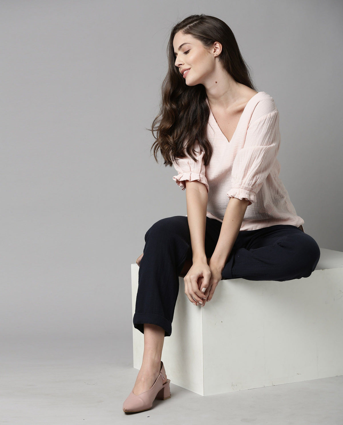 Rareism Women Glacier Pink Top Full Sleeves Solid