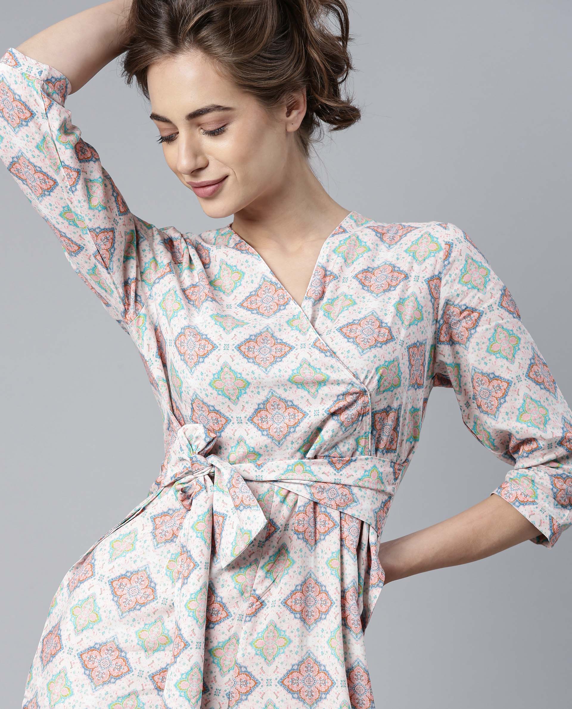 Rareism Women Arizona Pink Jumpsuit Short Sleeves Printed