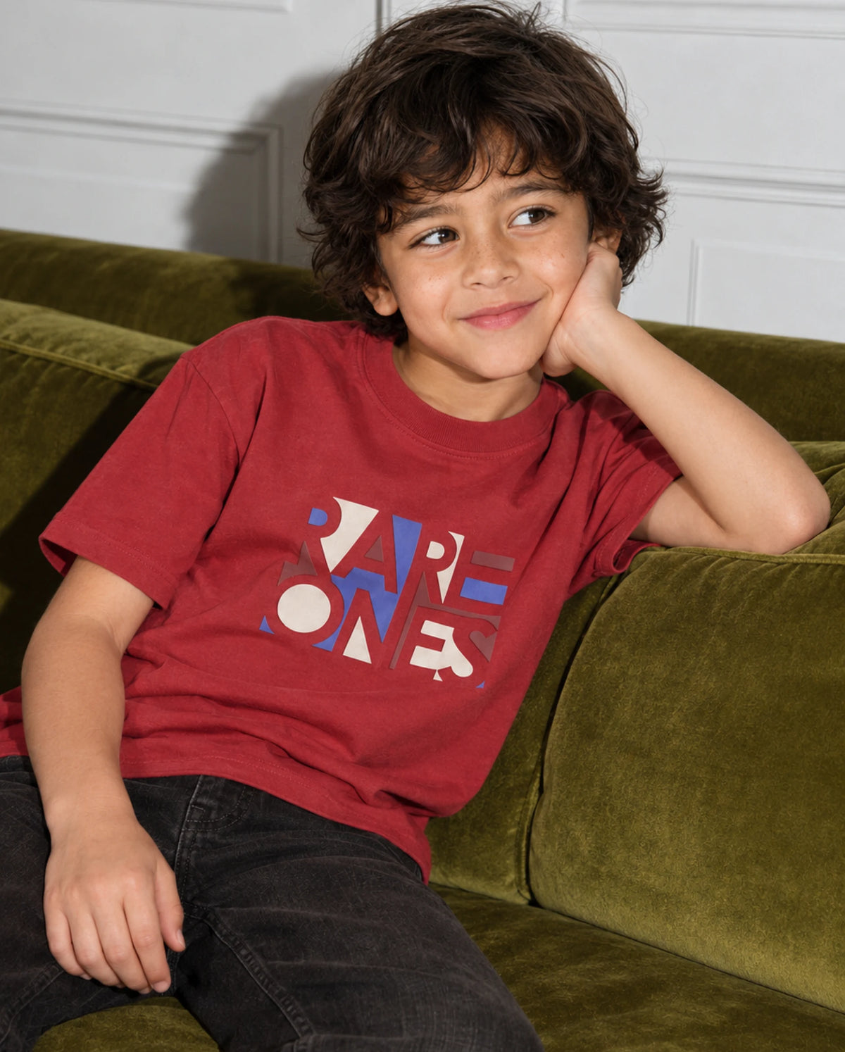 Rare Ones Kids Herb Red Cotton Fabric Pull-On Regular Fit Graphic Print T-Shirt
