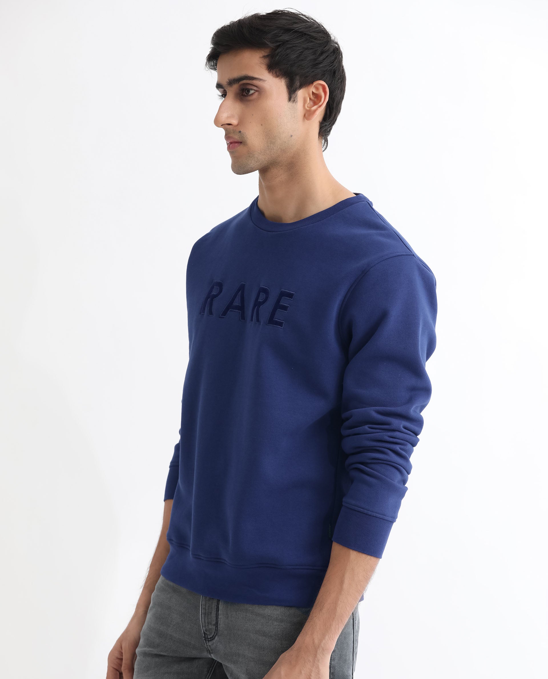 Rare Rabbit Men's Robbs Purple Cotton Polyester Full Sleeves Graphic Printed Logo Knitted Sweatshirt