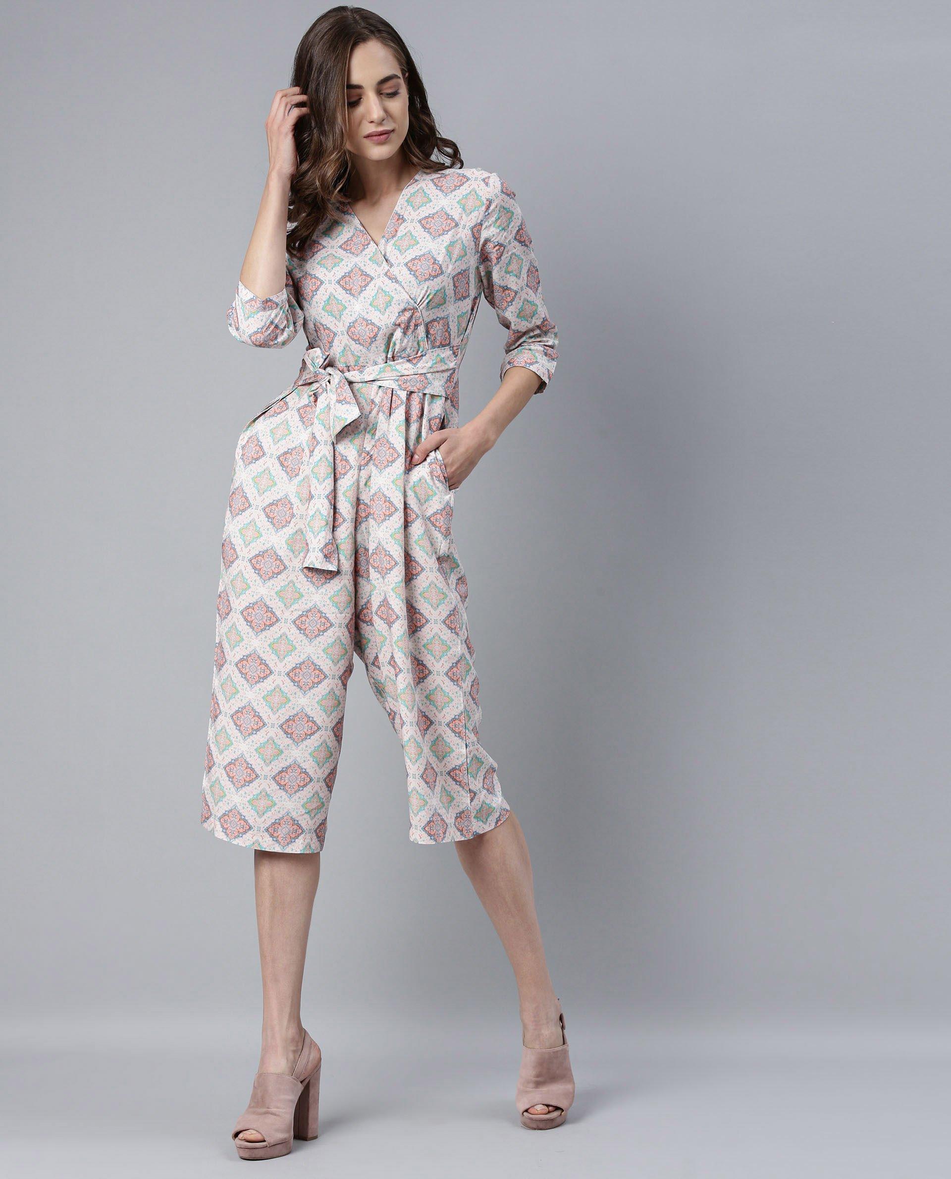 Rareism Women Arizona Pink Jumpsuit Short Sleeves Printed