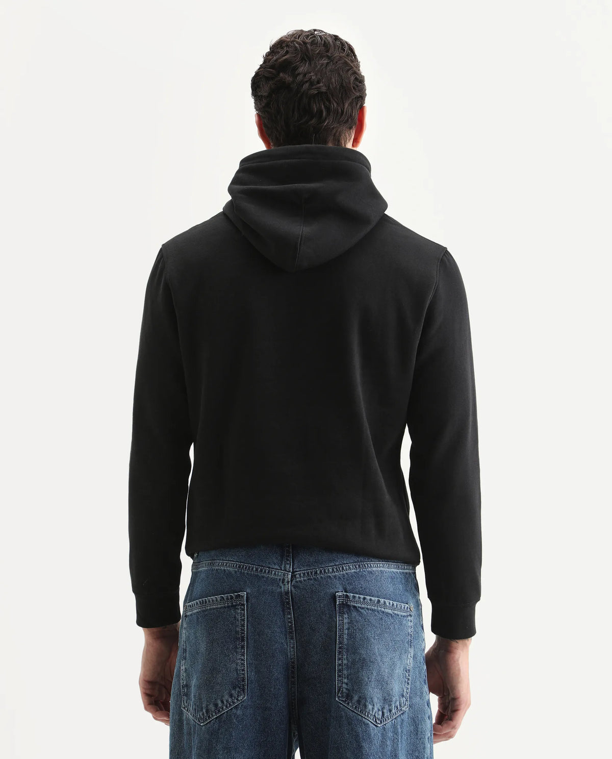 Rare Rabbit Men's Rouyza Black Cotton Graphic Print Slim Fit Full Sleeve Hooded Sweatshirt