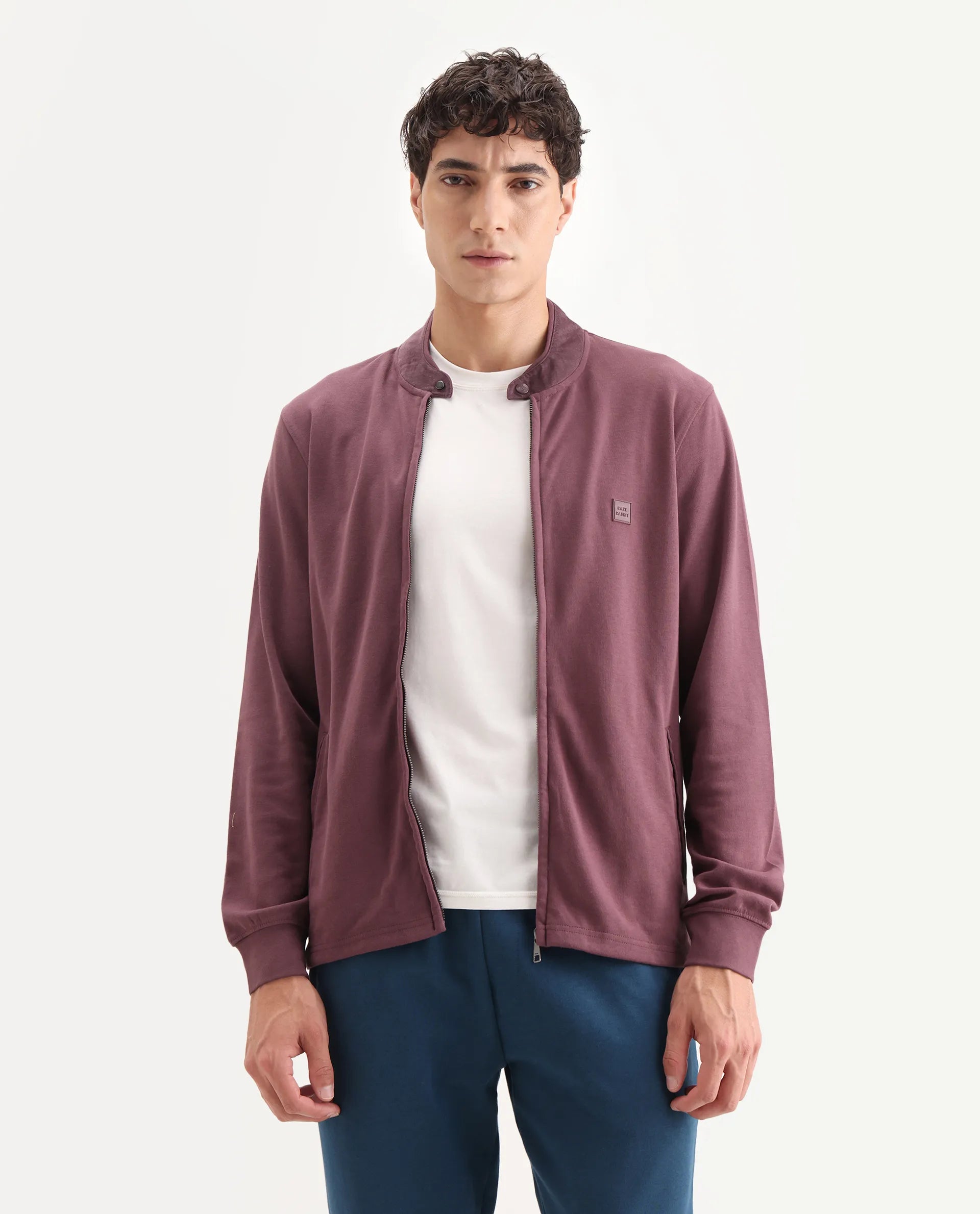 Rare Rabbit Men's Morris Maroon Cotton Plain Regular Fit Full Sleeve Mandarin Collar Jacket