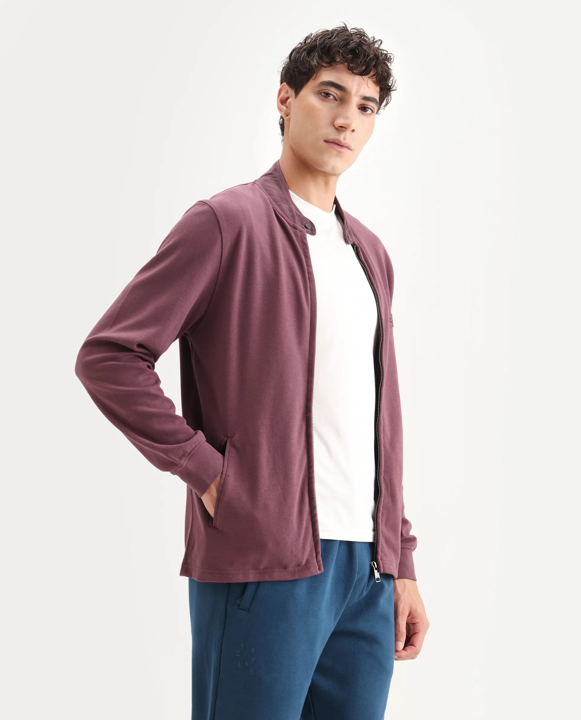 Rare Rabbit Men's Morris Maroon Cotton Plain Regular Fit Full Sleeve Mandarin Collar Jacket