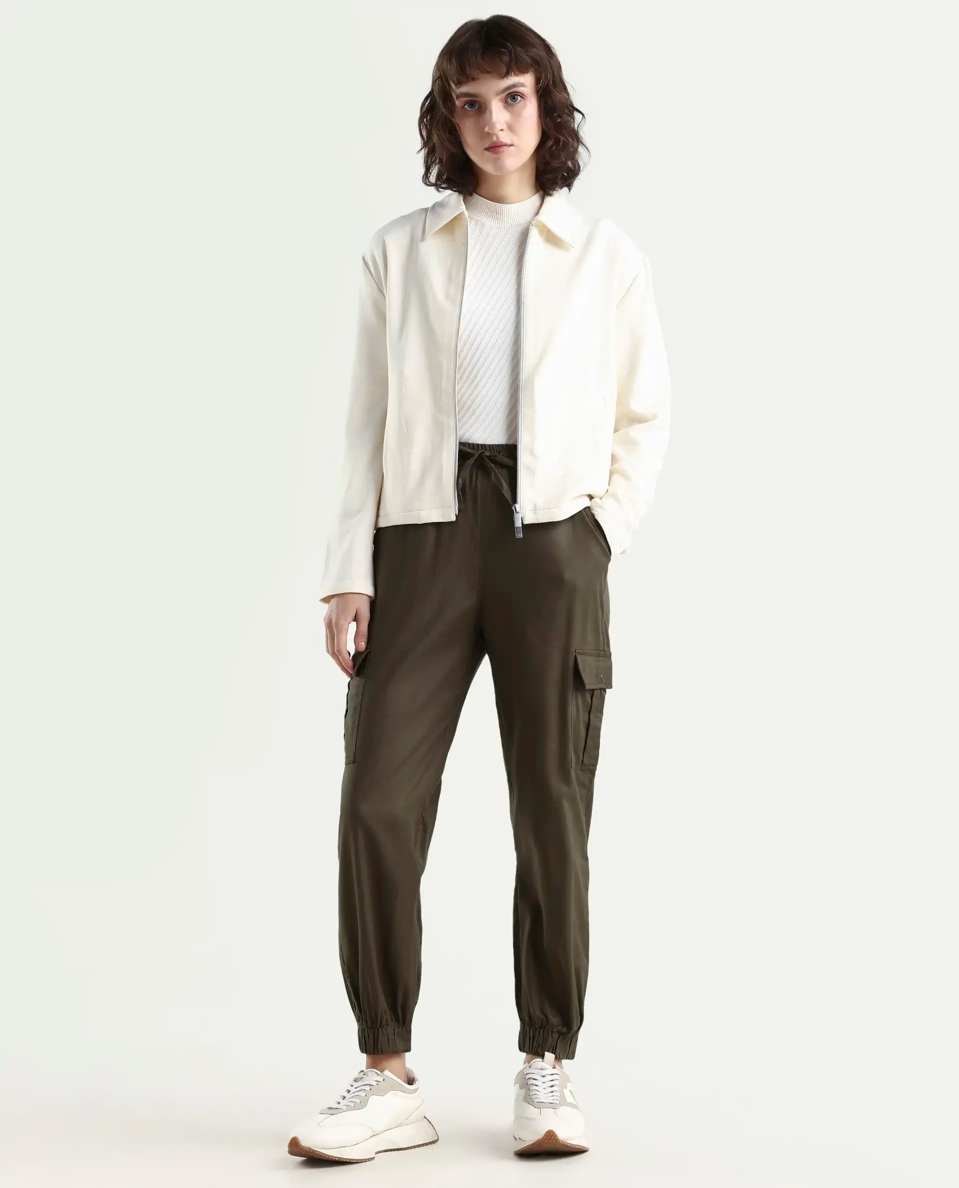 Rareism Women's Crop Khaki Trouser