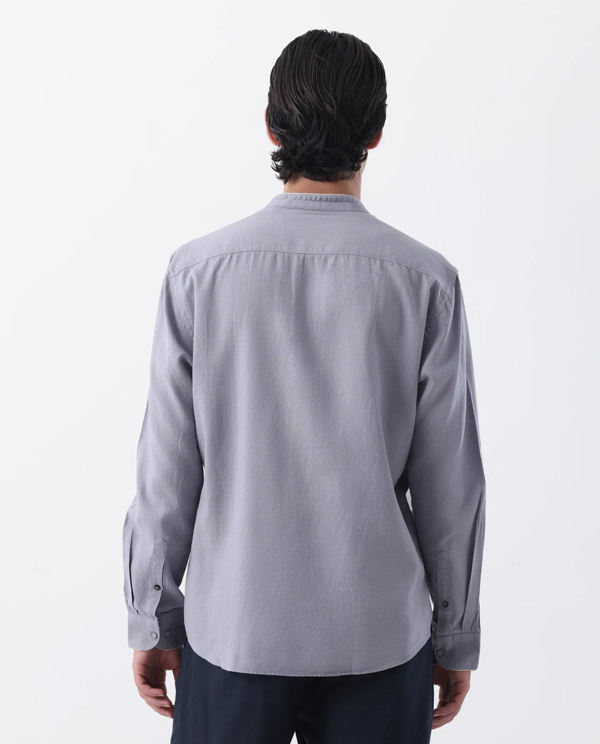 Rare Rabbit Men's Manderin Purple Linen Blend Plain Regular Fit Full Sleeve Mandarin Collar Shirt