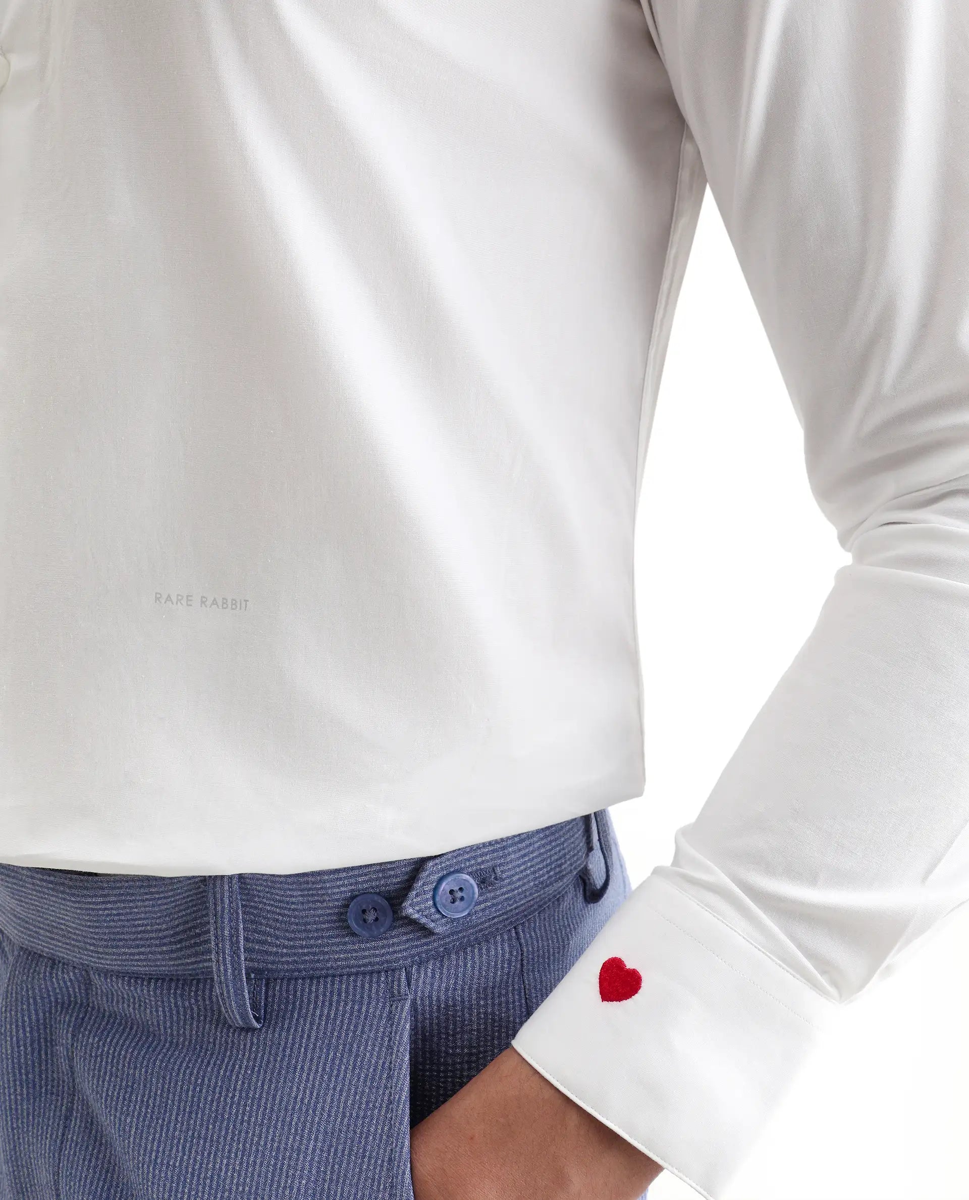 Rare Rabbit Men's I Love U White Cotton Embroidered Regular Fit Full Sleeve Collared Shirt