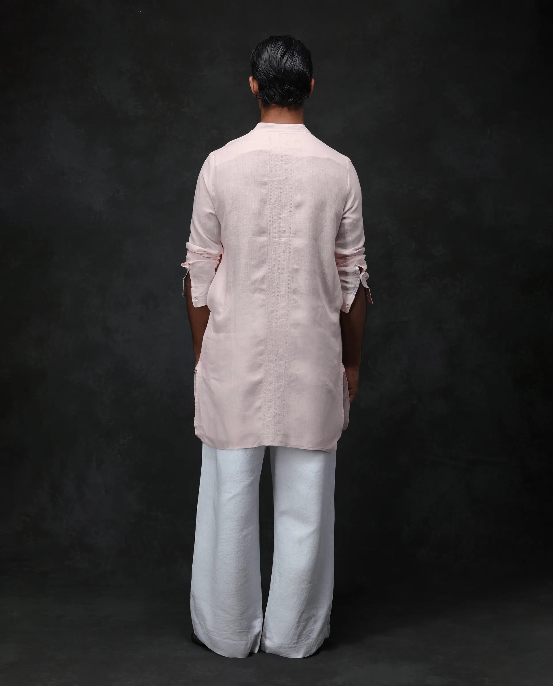 Rare Rabbit Men's President Pink 100% Linen Plain Regular Fit Full Sleeve Mandarin Collar Kurta