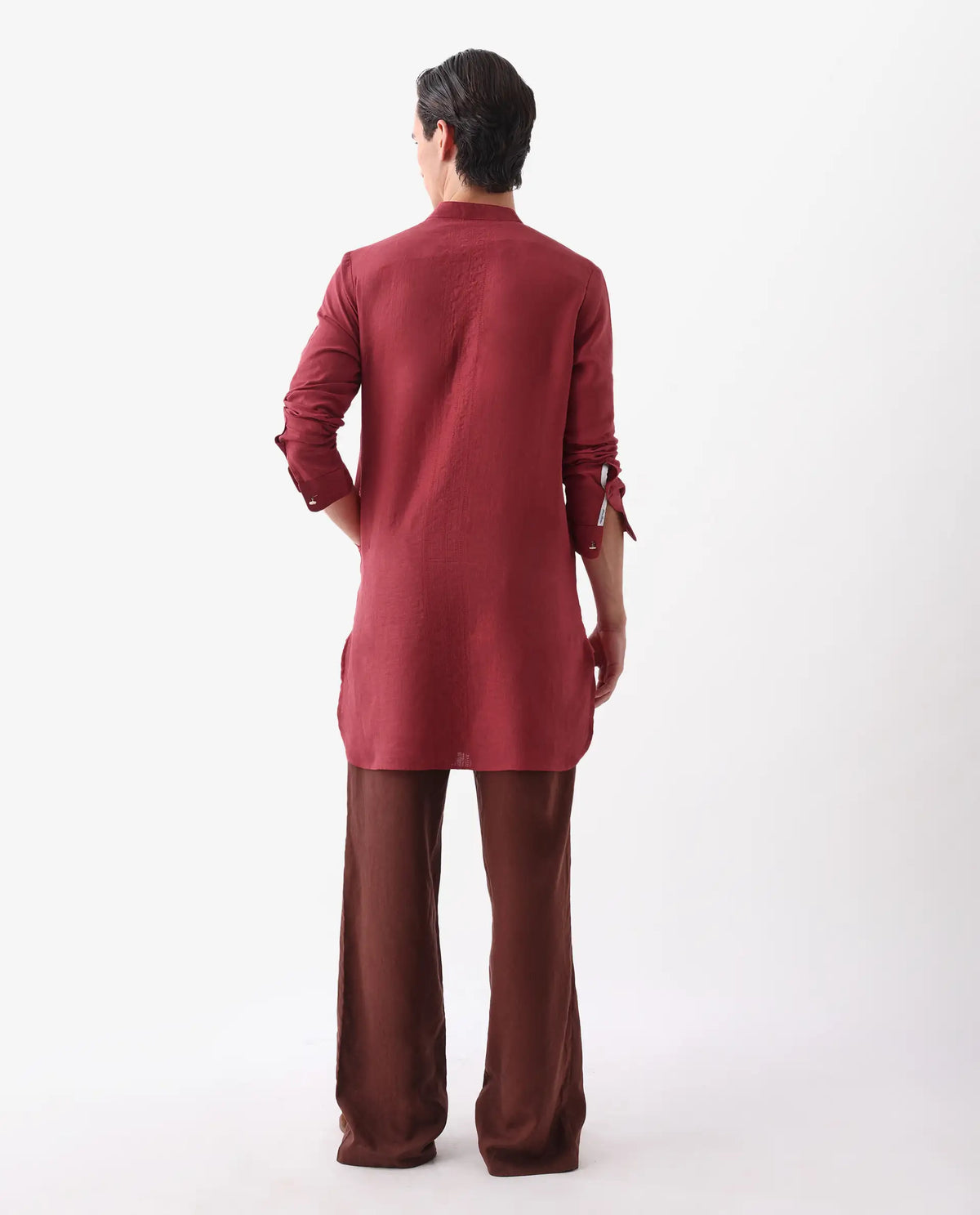 Rare Rabbit Men's President Red 100% Linen Plain Regular Fit Full Sleeve Mandarin Collar Kurta