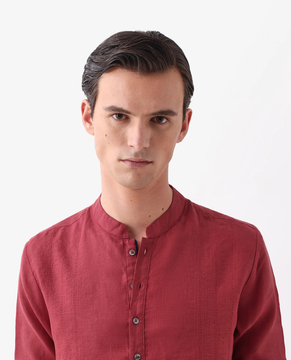 Rare Rabbit Men's President Red 100% Linen Plain Regular Fit Full Sleeve Mandarin Collar Kurta