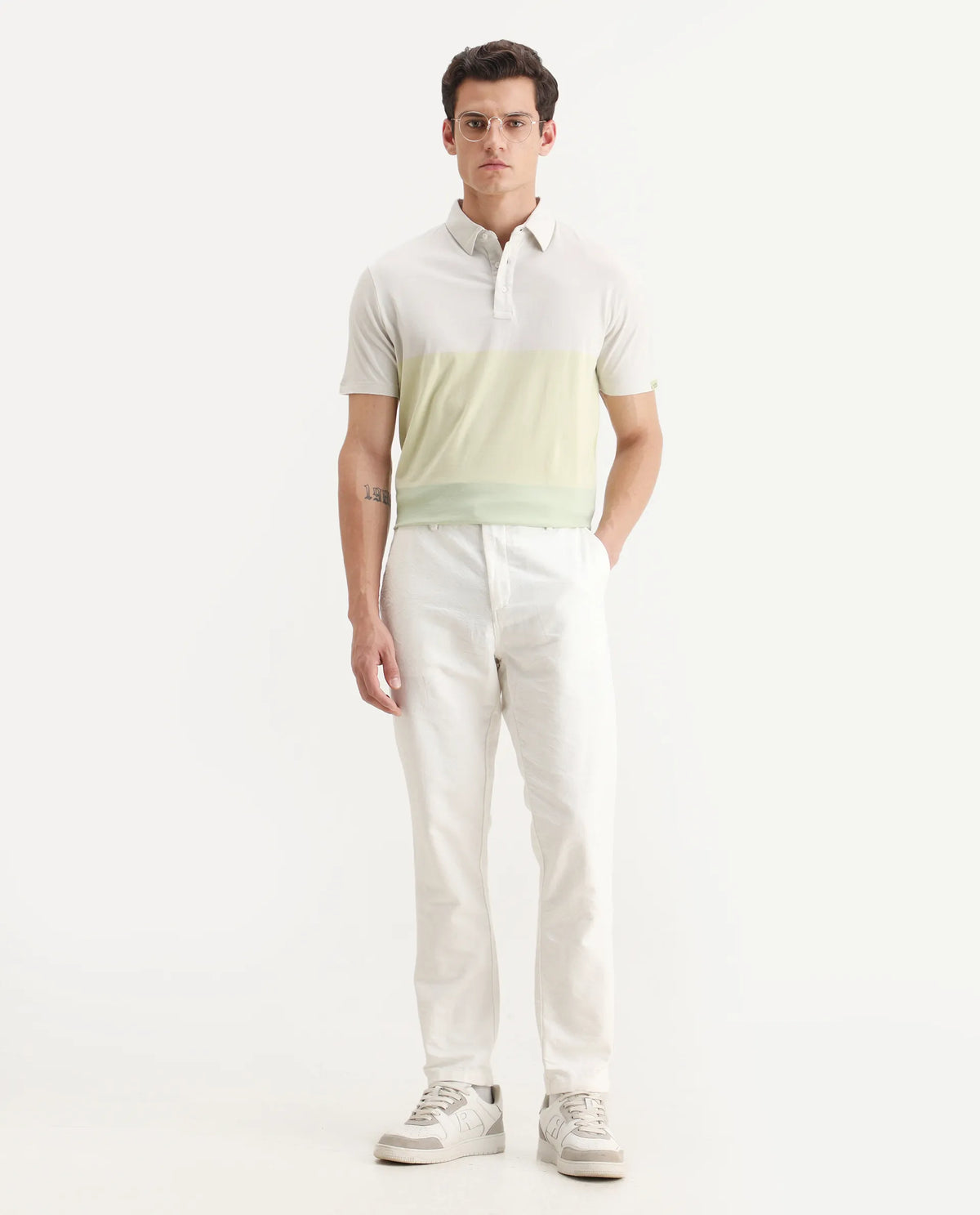 Rare Rabbit Men's Blocky Green Cotton Ombre Slim Fit Half Sleeve Polo