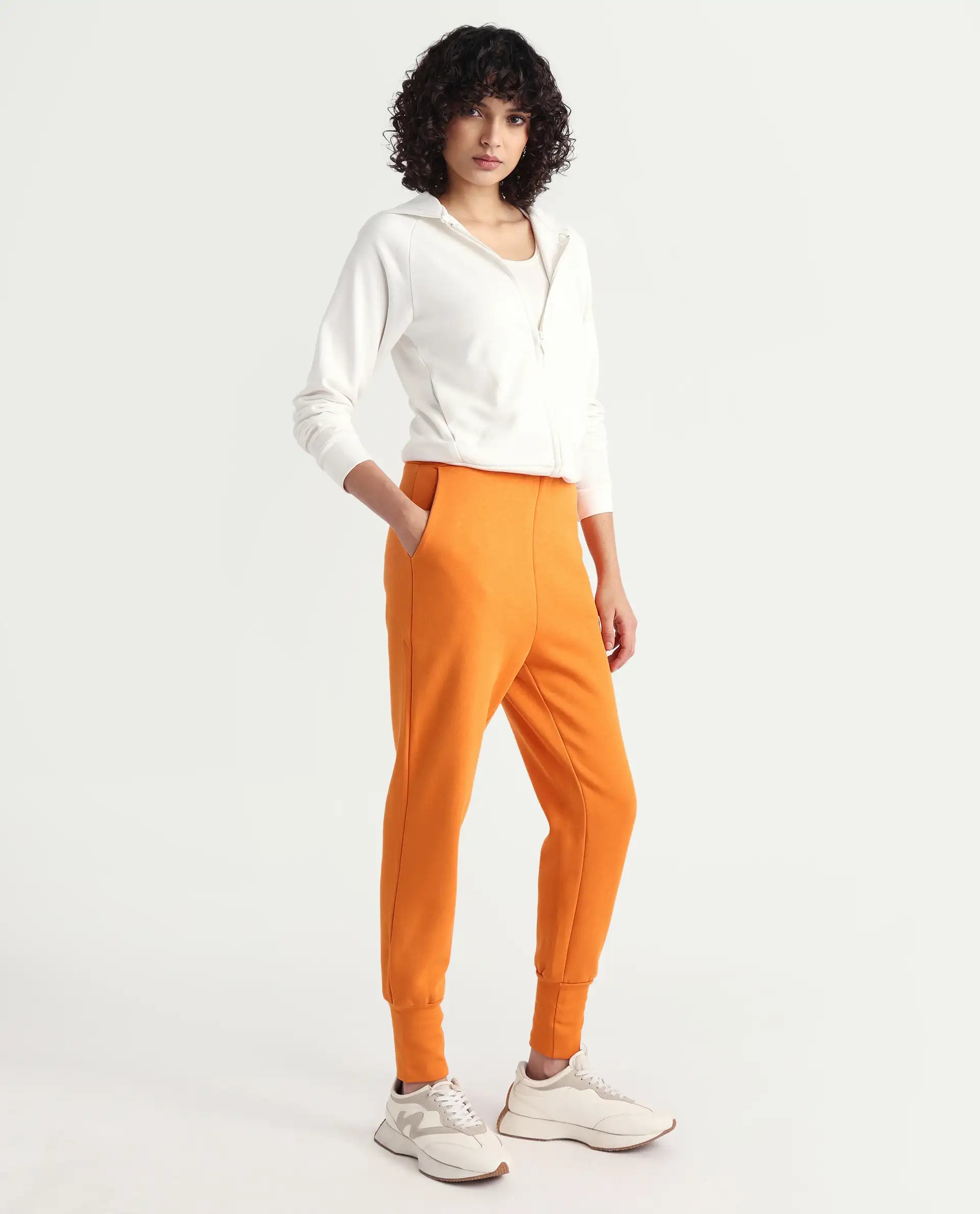 Rareism Women's Simp-1 Orange Polyester Blend Plain Ankle Length Tailored Track Pant