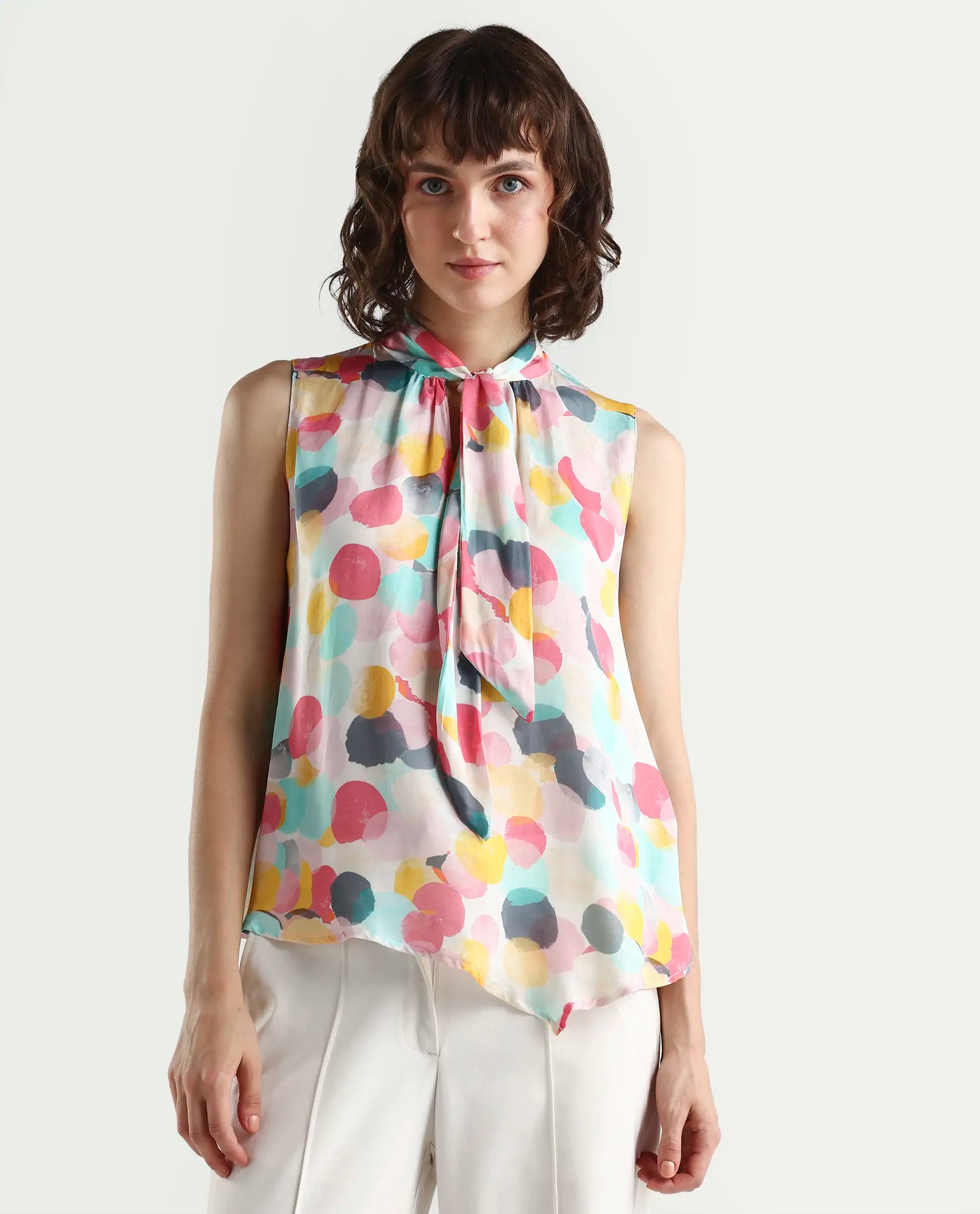 Rareism Women's Isro Pink Modal Abstract Print Top