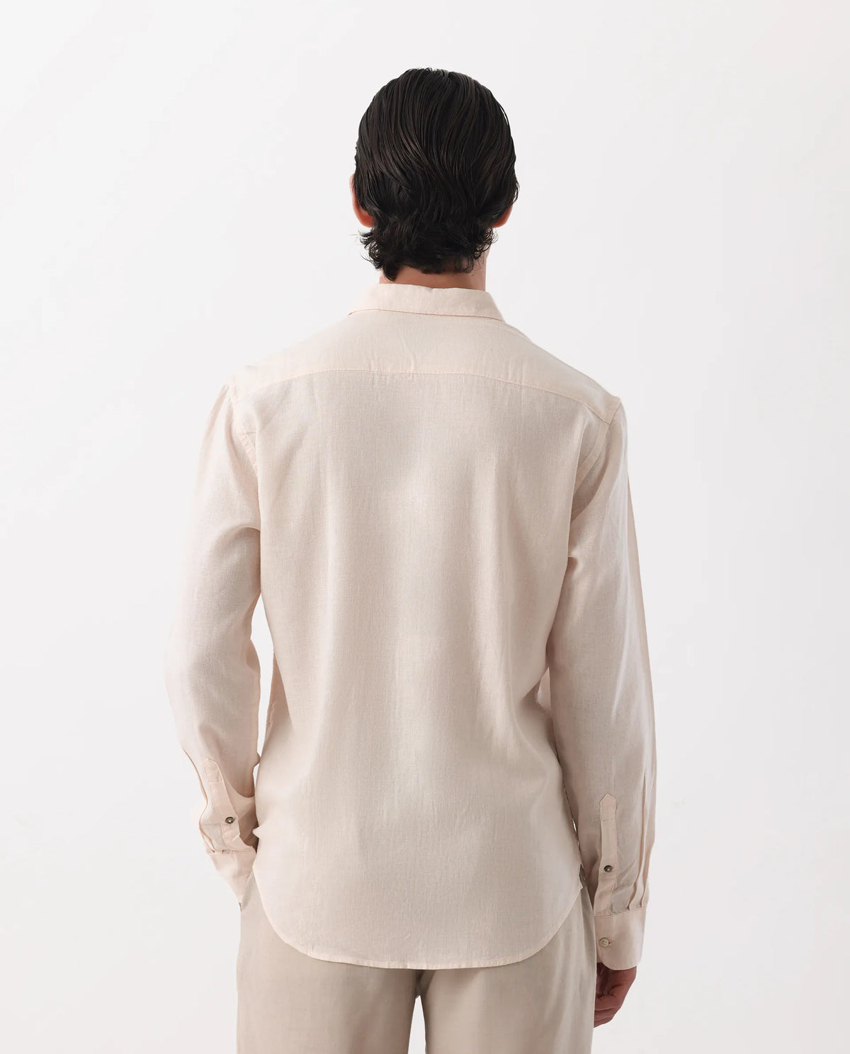 Rare Rabbit Men's Naples Peach 100% Linen Plain Regular Fit Full Sleeve Spread Collar Shirt