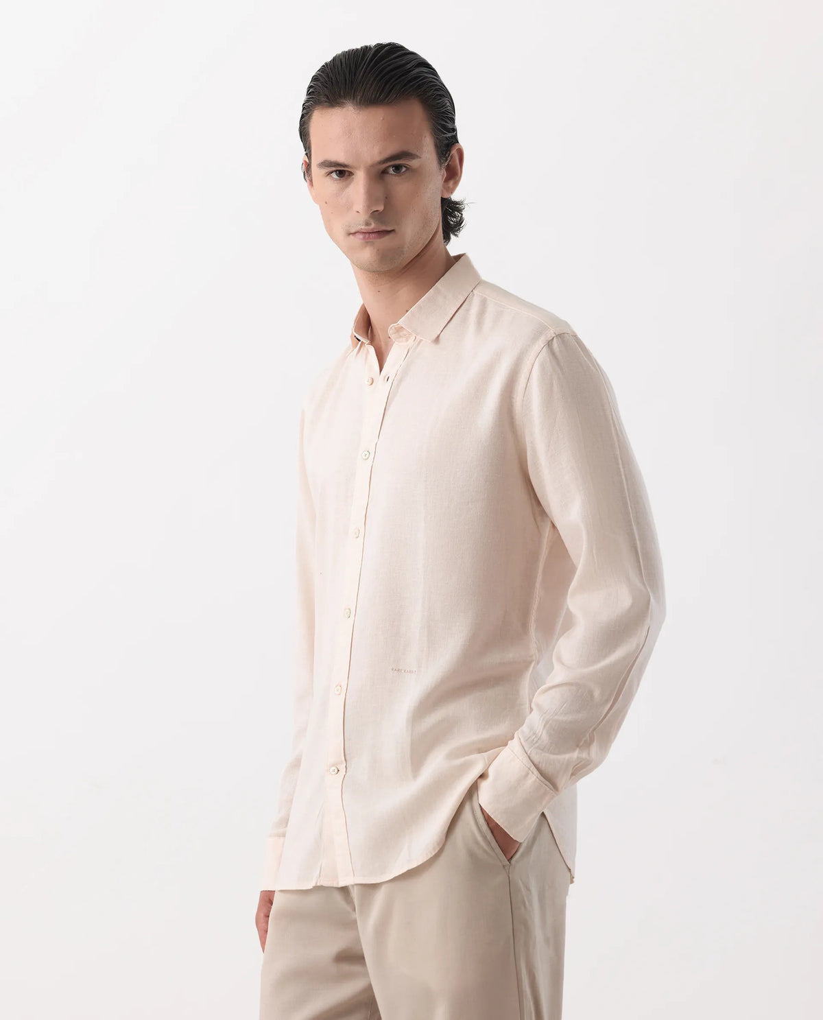 Rare Rabbit Men's Naples Peach 100% Linen Plain Regular Fit Full Sleeve Spread Collar Shirt