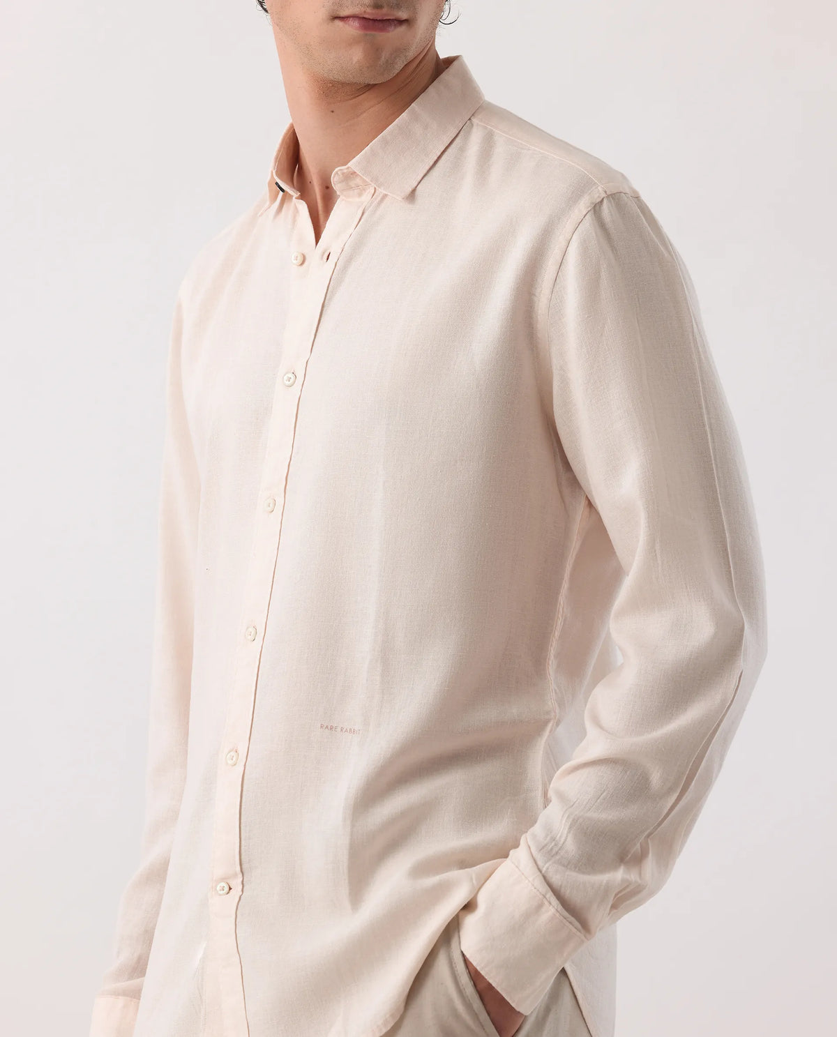 Rare Rabbit Men's Naples Peach 100% Linen Plain Regular Fit Full Sleeve Spread Collar Shirt