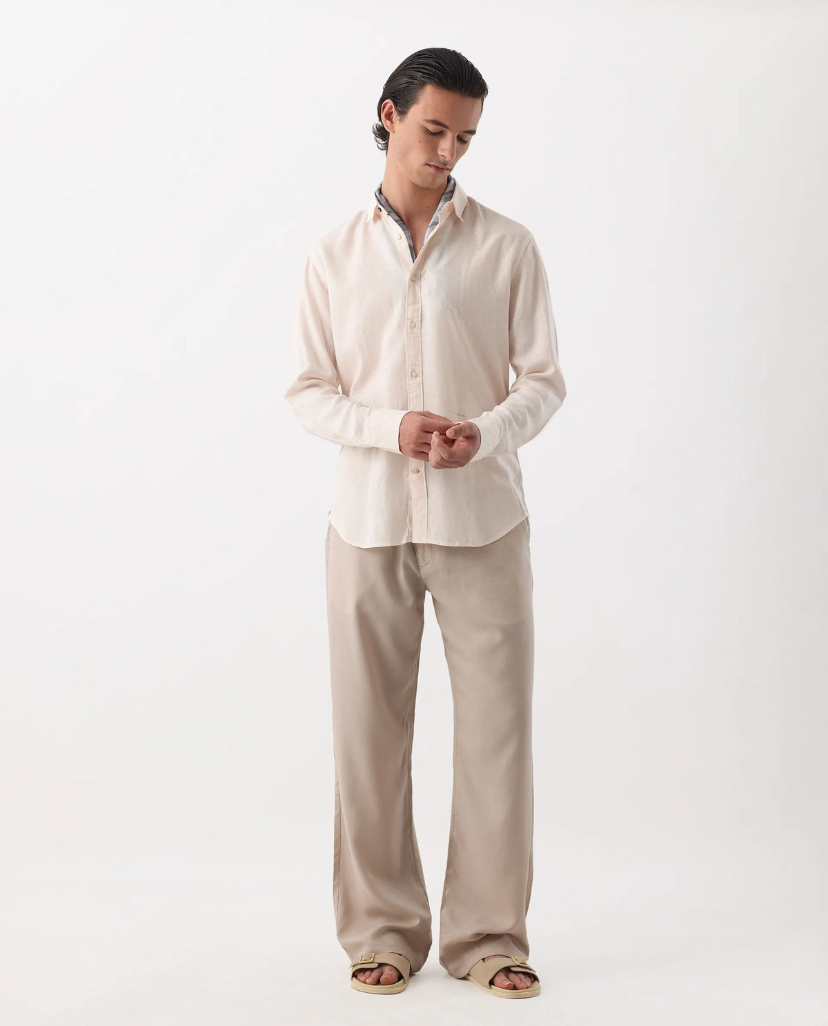 Rare Rabbit Men's Naples Peach 100% Linen Plain Regular Fit Full Sleeve Spread Collar Shirt