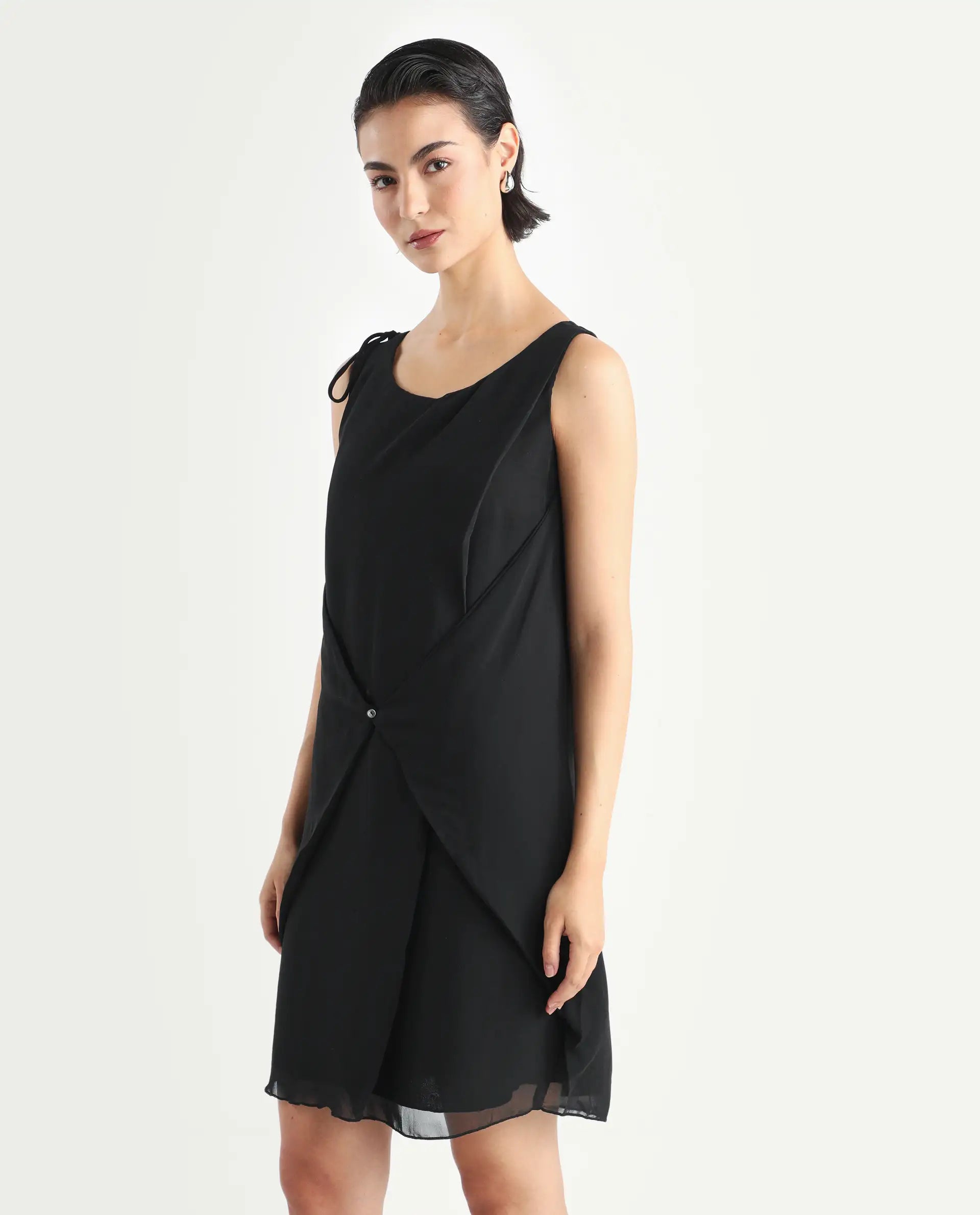 Rareism Women's Saabo Rust Scoop Neck Straight Fit Sleeveless Plain Midi Dress