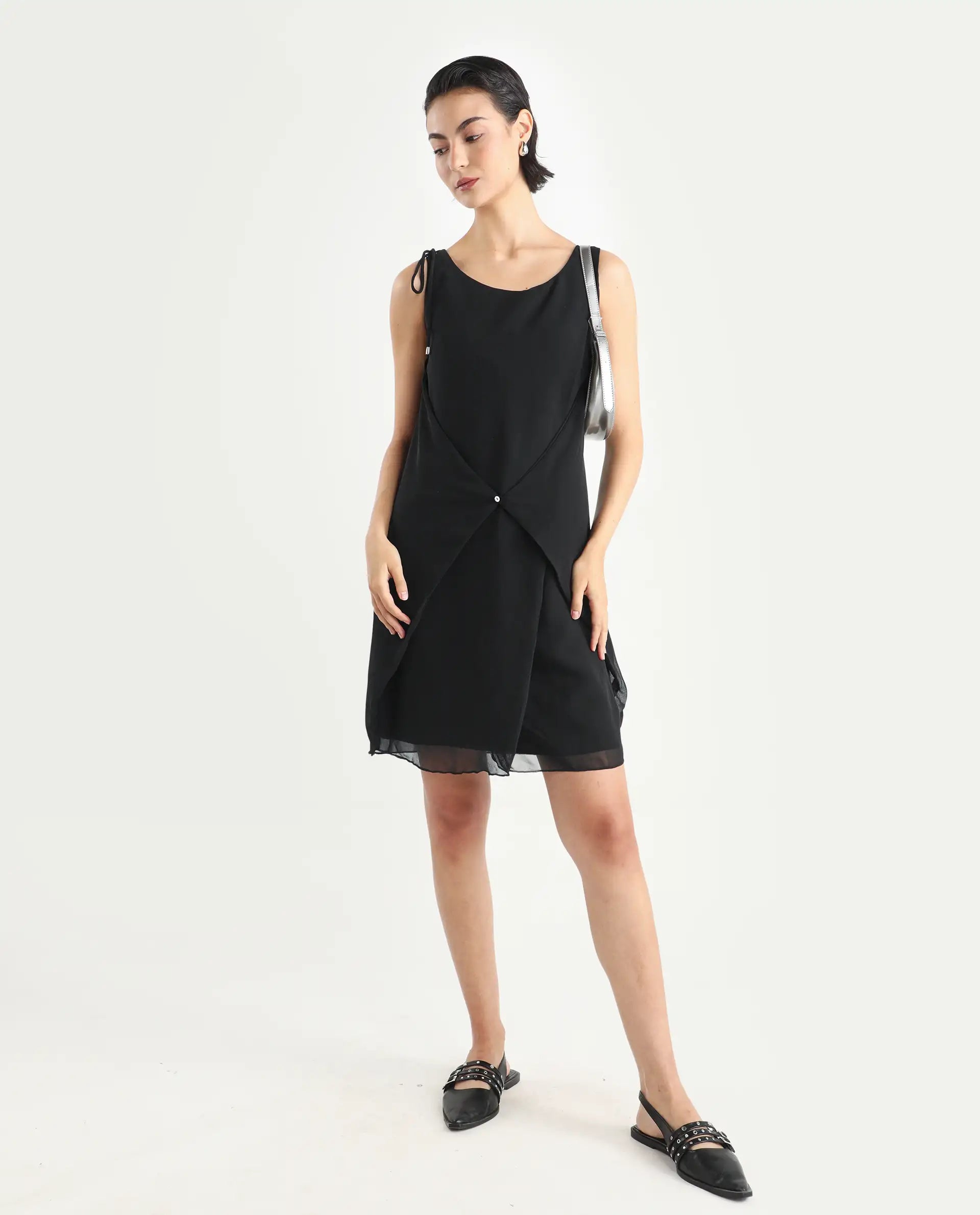 Rareism Women's Saabo Rust Scoop Neck Straight Fit Sleeveless Plain Midi Dress