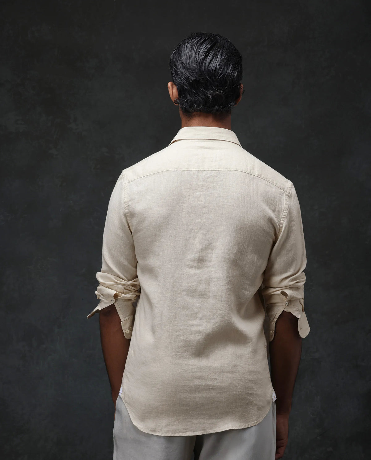 Rare Rabbit Men's Nino Beige 100% Linen Plain Regular Fit Full Sleeve Collared Shirt