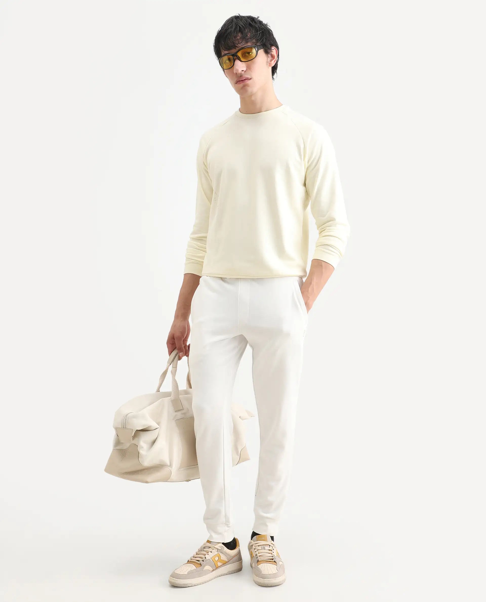 Rare Rabbit Articale Men's Arum Blonde Yellow Cotton Fabric Full Sleeves Solid Sweatshirt