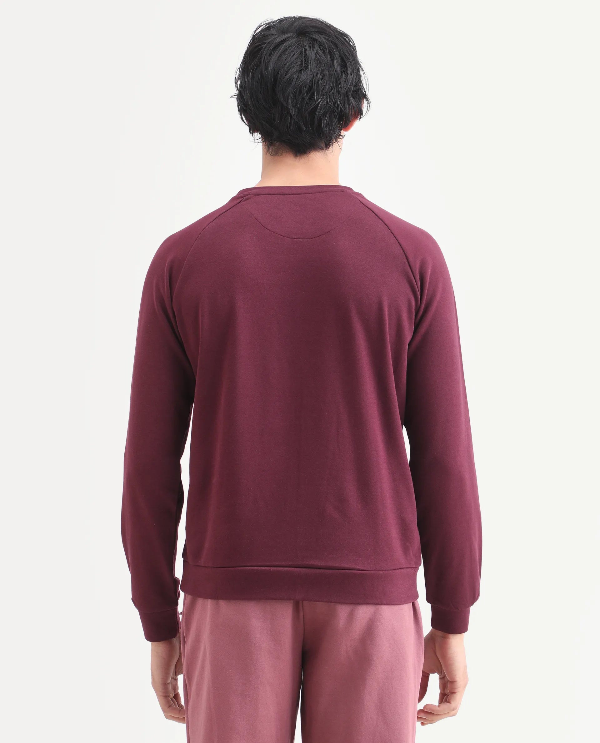 Rare Rabbit Articale Men's Arum Burnt Prune Cotton Fabric Full Sleeves Solid Sweatshirt