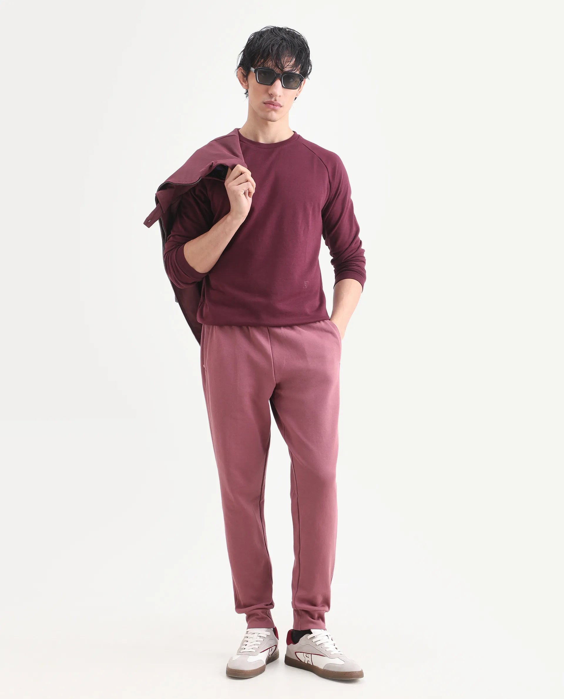 Rare Rabbit Articale Men's Arum Burnt Prune Cotton Fabric Full Sleeves Solid Sweatshirt