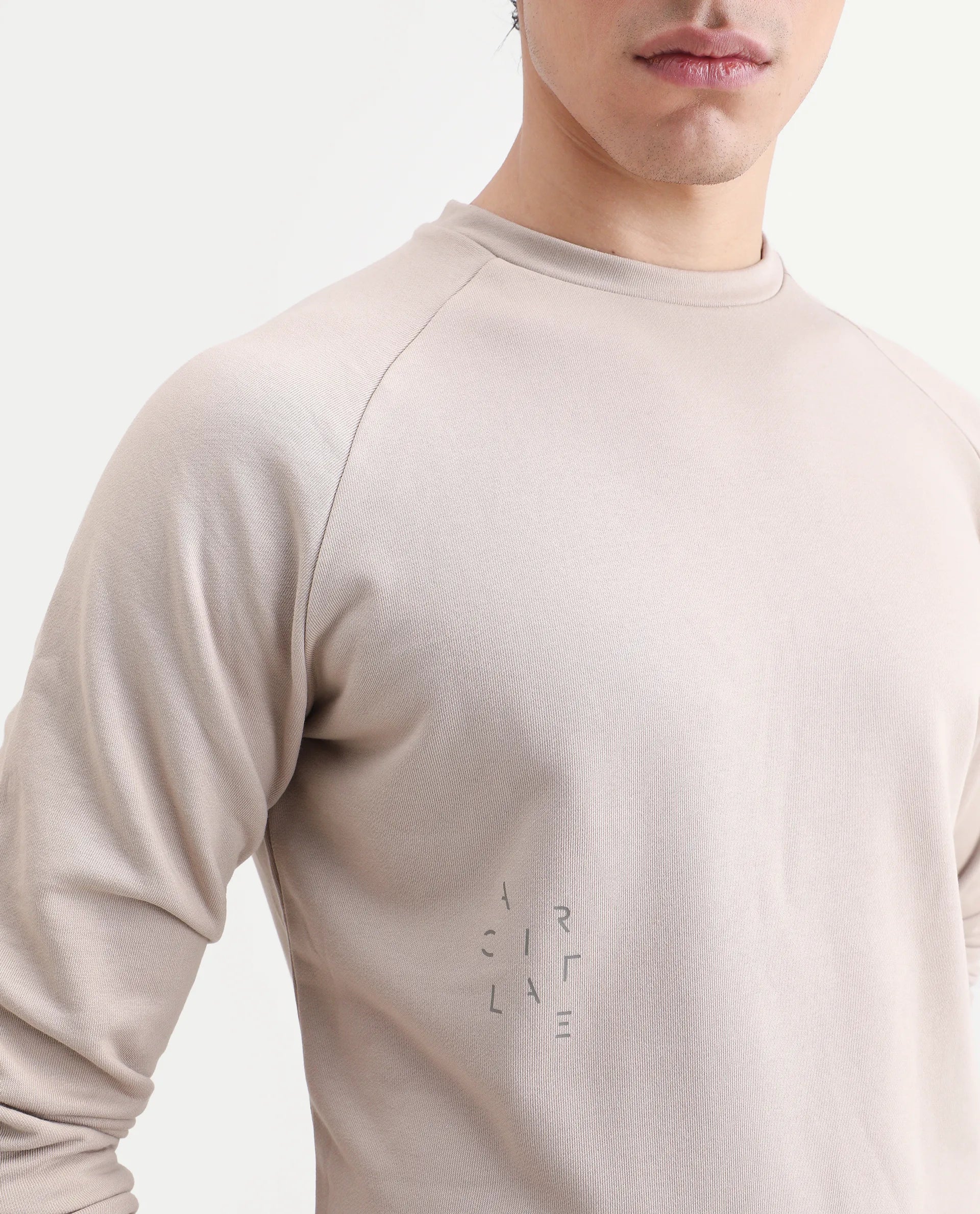 Rare Rabbit Articale Men's Arum Sand Beige Cotton Fabric Full Sleeves Solid Sweatshirt